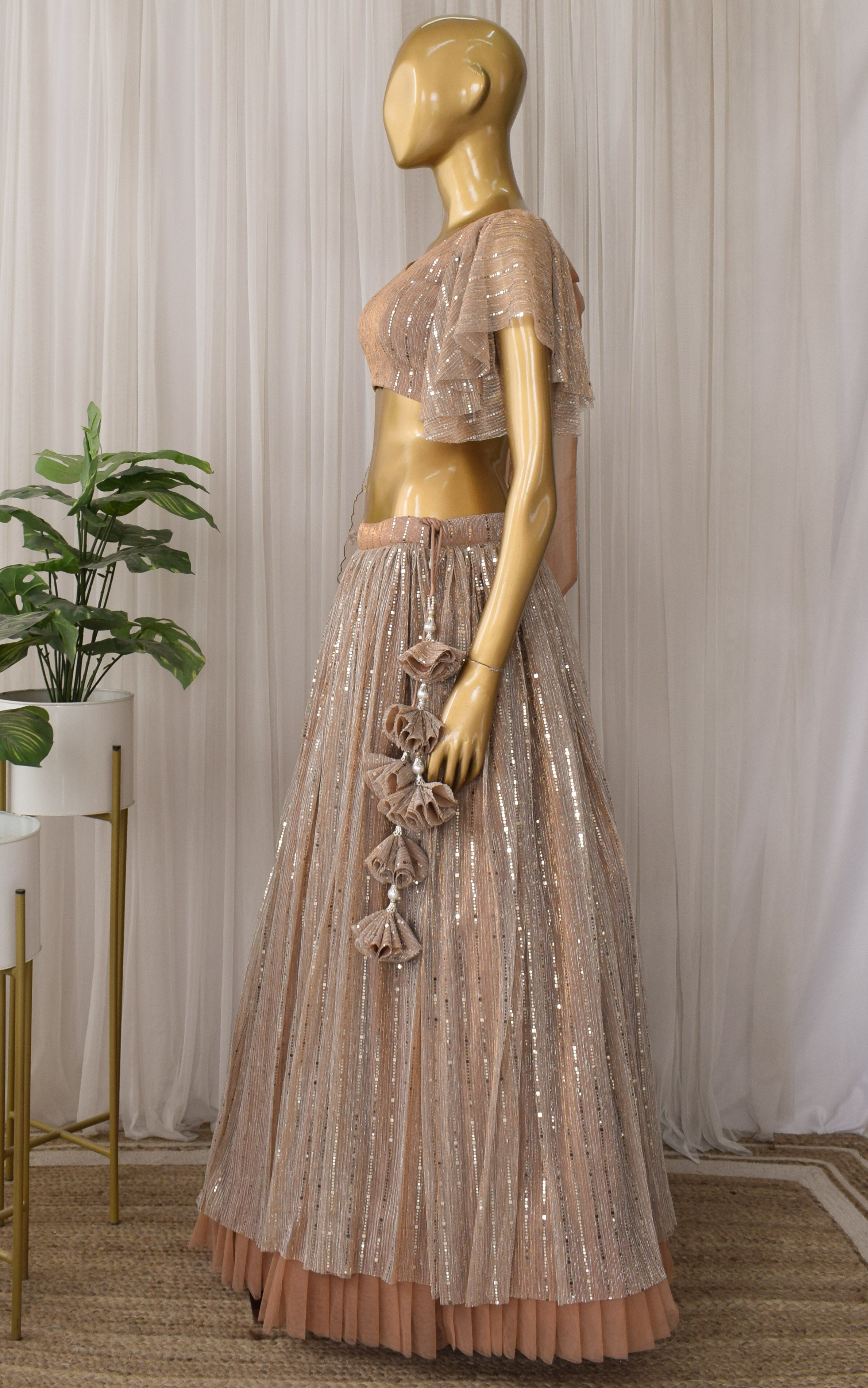 Ivory White Shimmery Lehenga with Embroidered Blouse & Silver Highlights -  Seasons India