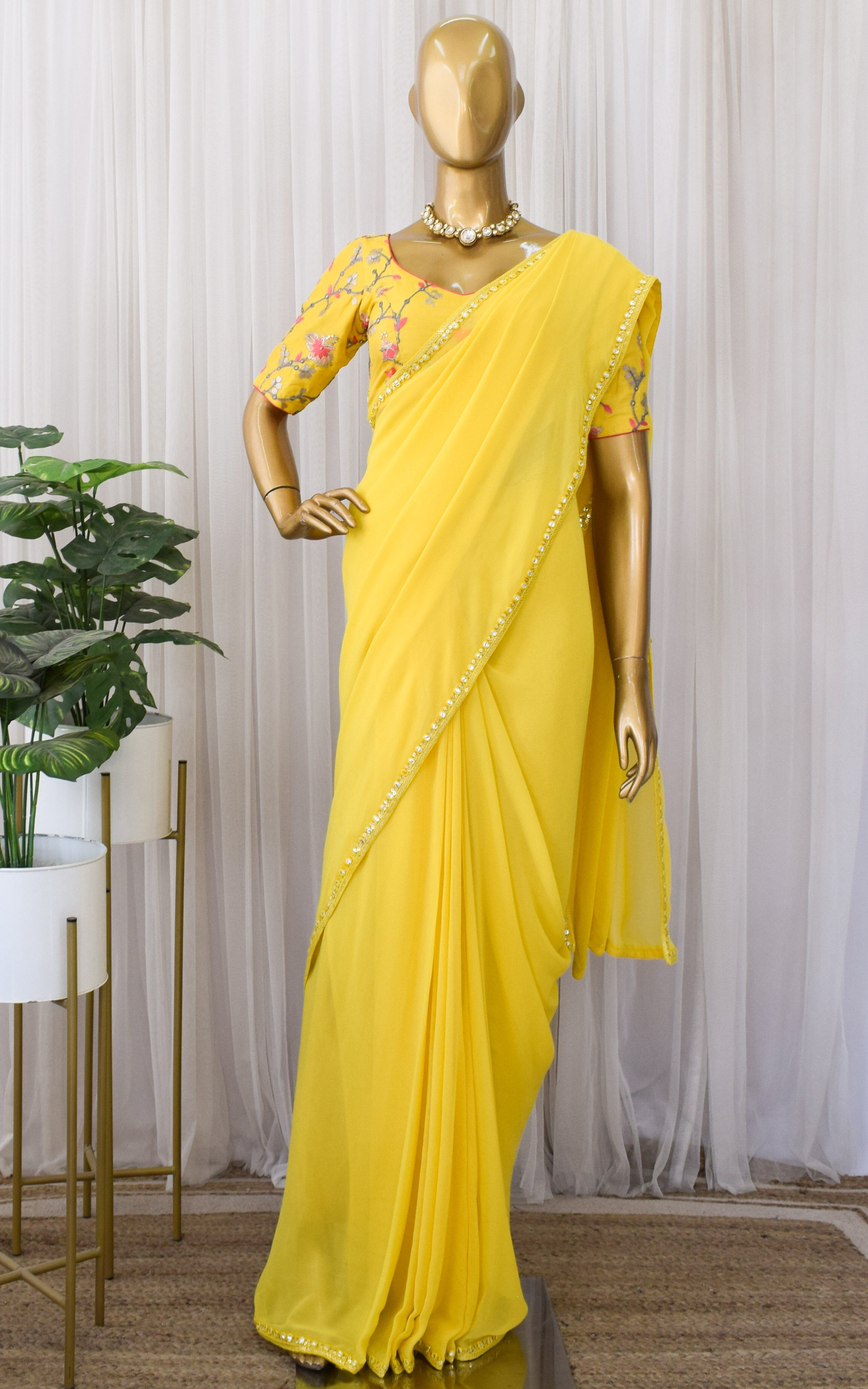 Buy shyamlata Women's Bollywood Heavy Sequins Embroidery Work Premium  Quality Georgette Saree with Unstitched Blouse |Yellow Online at Best  Prices in India - JioMart.