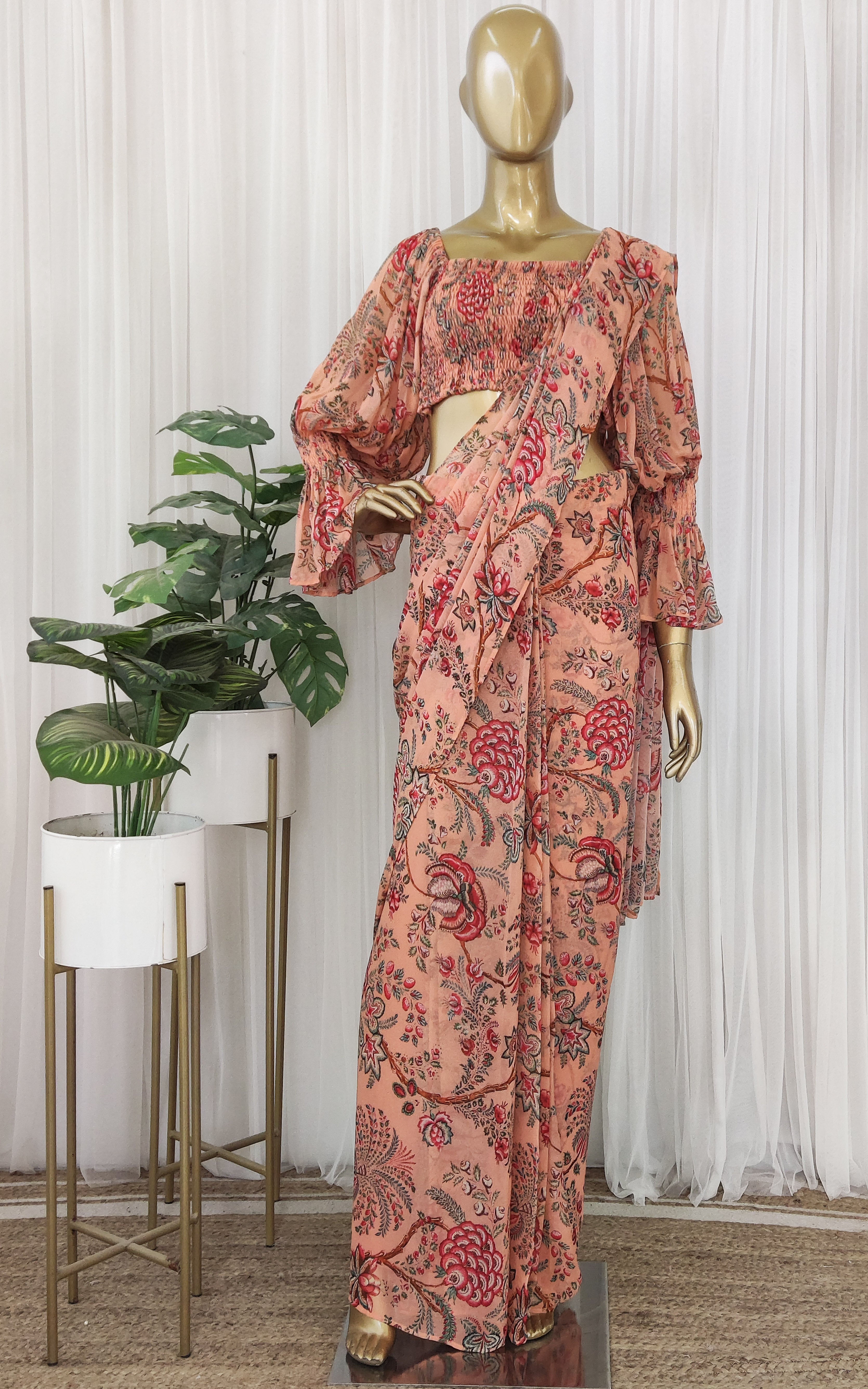 Buy Honey Dew Stitched Saree Gown Online on Fresh Look Fashion