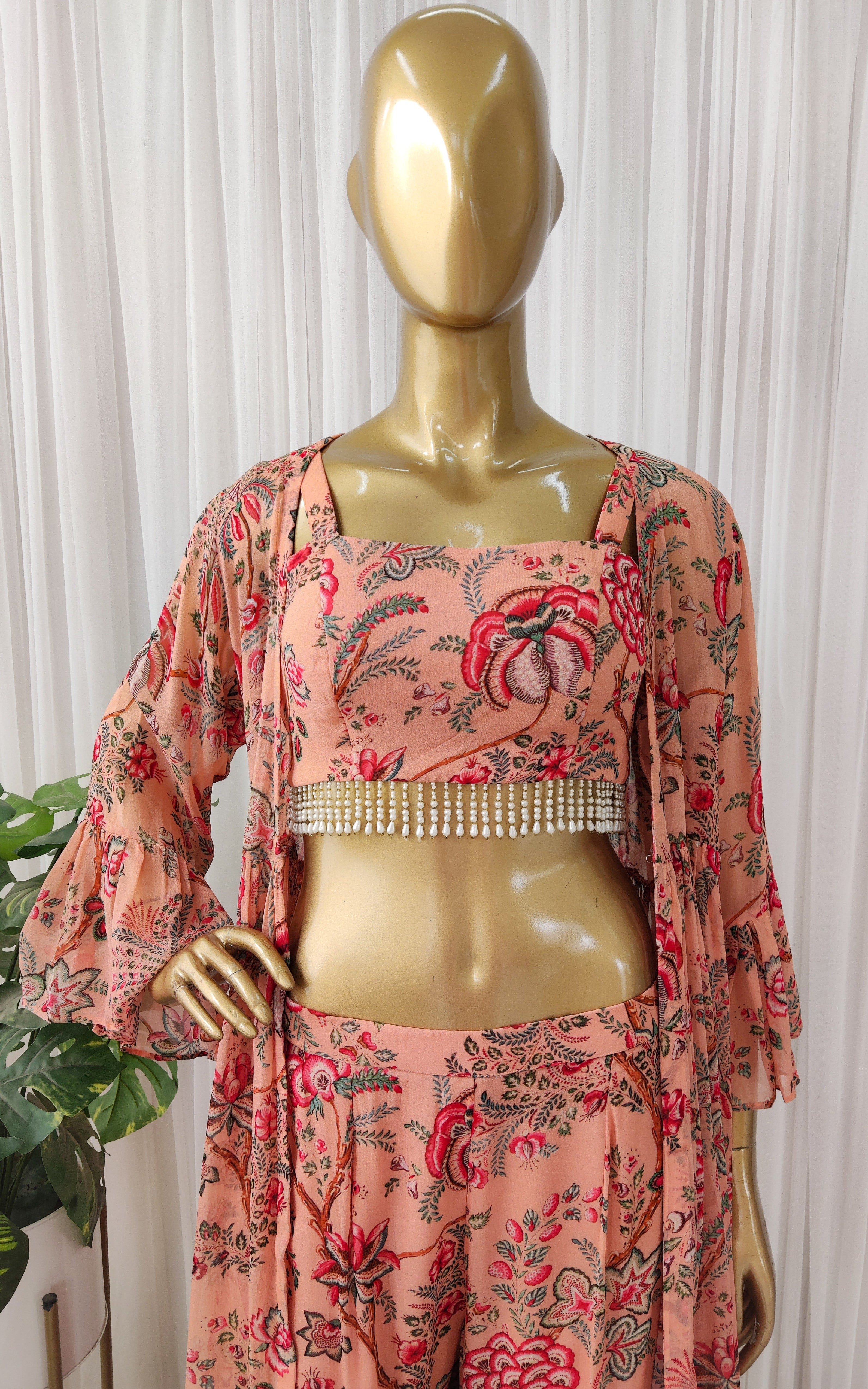 Peach Red Floral Crop-Top & Sharara Set