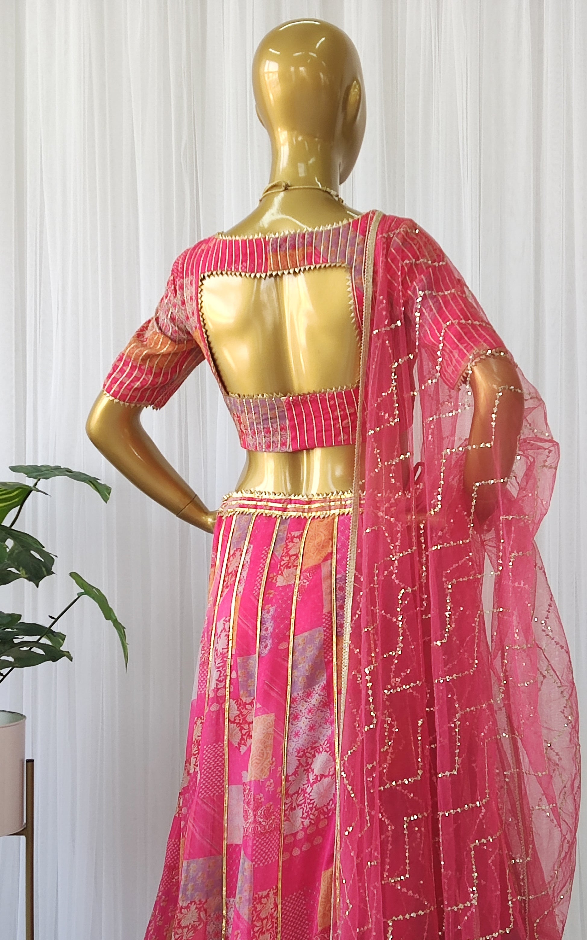Seraphic Pink Lehenga Choli Gold Blouse In Net INSPMAY228 – ShreeFashionWear