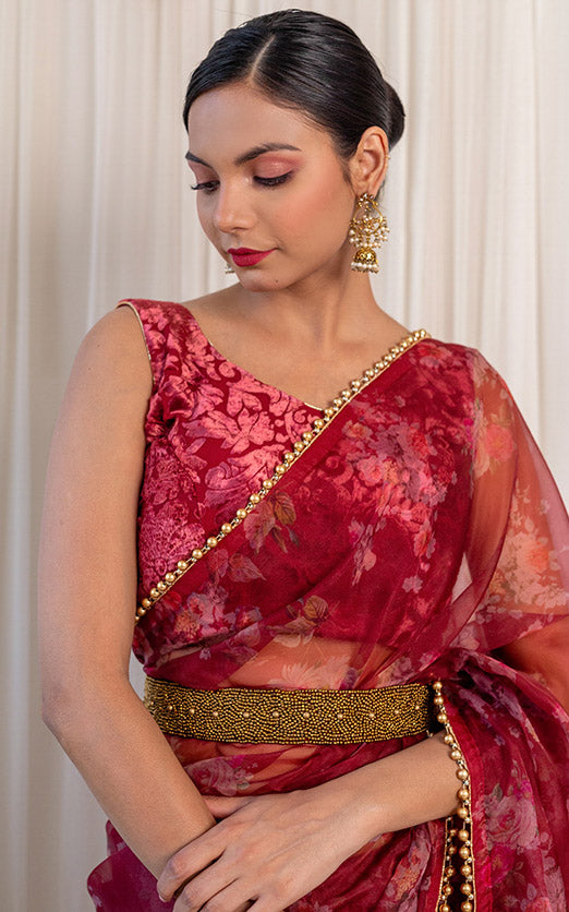 Buy Wine Red Rhinestone Embellished Saree Online in Australia @Mohey - Saree  for Women