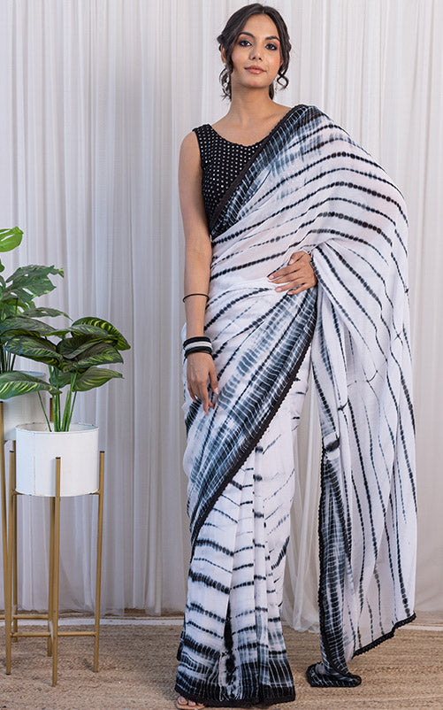 Buy Women's Soft Worli Printed Georgette Saree With Blouse Piece (Black) at  Amazon.in