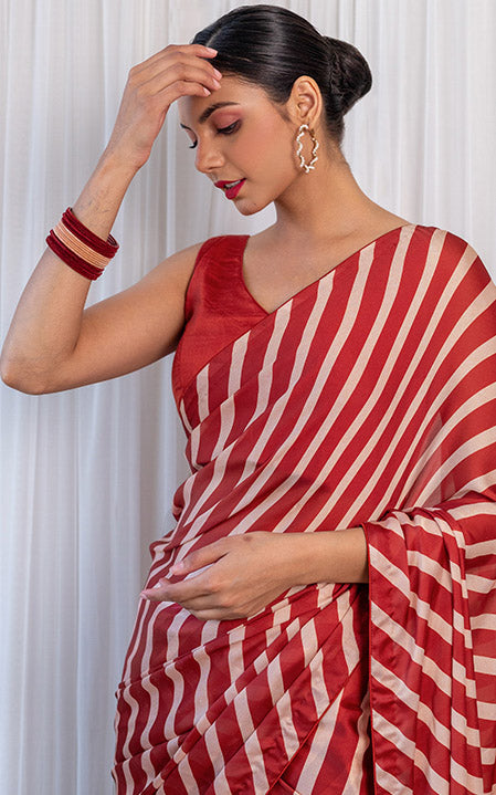 Hand Painted Satin Saree in White : SECA75