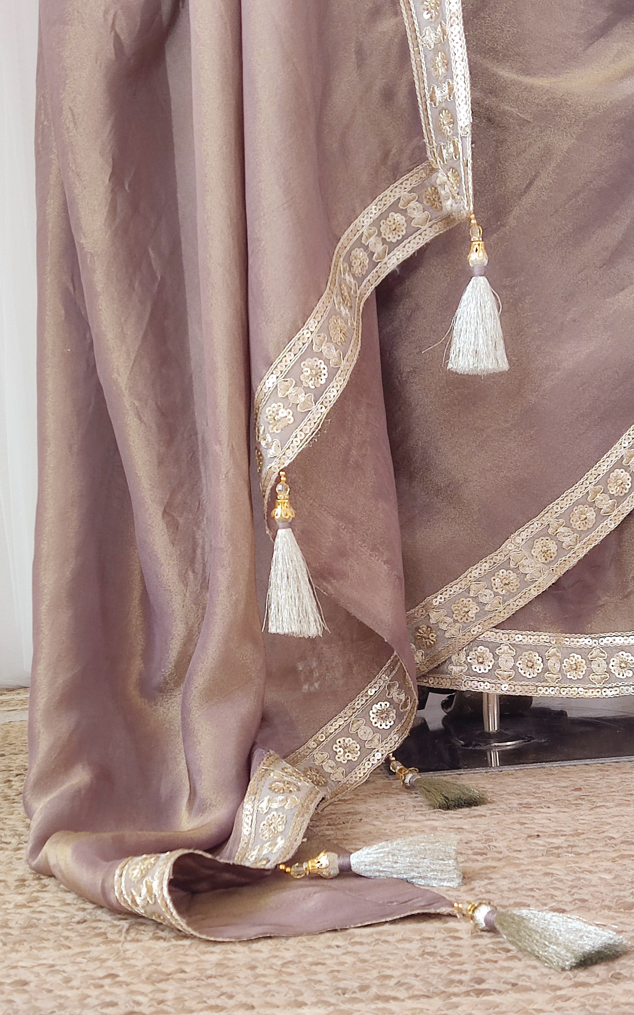 Brown Tissue Georgette Saree with Gold Sequinned Blouse