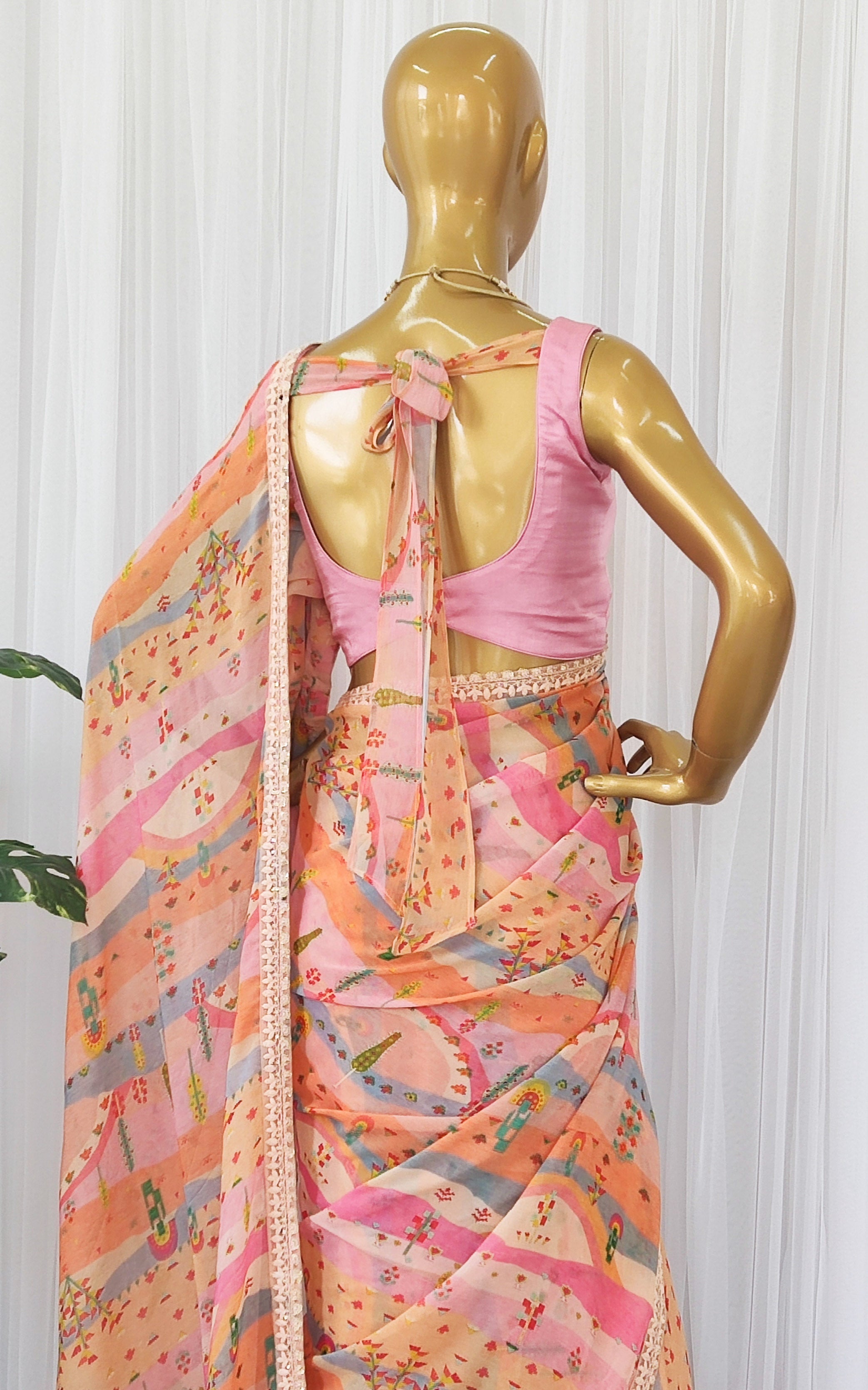 Graphic Landscape Multicolor Pure Georgette Saree