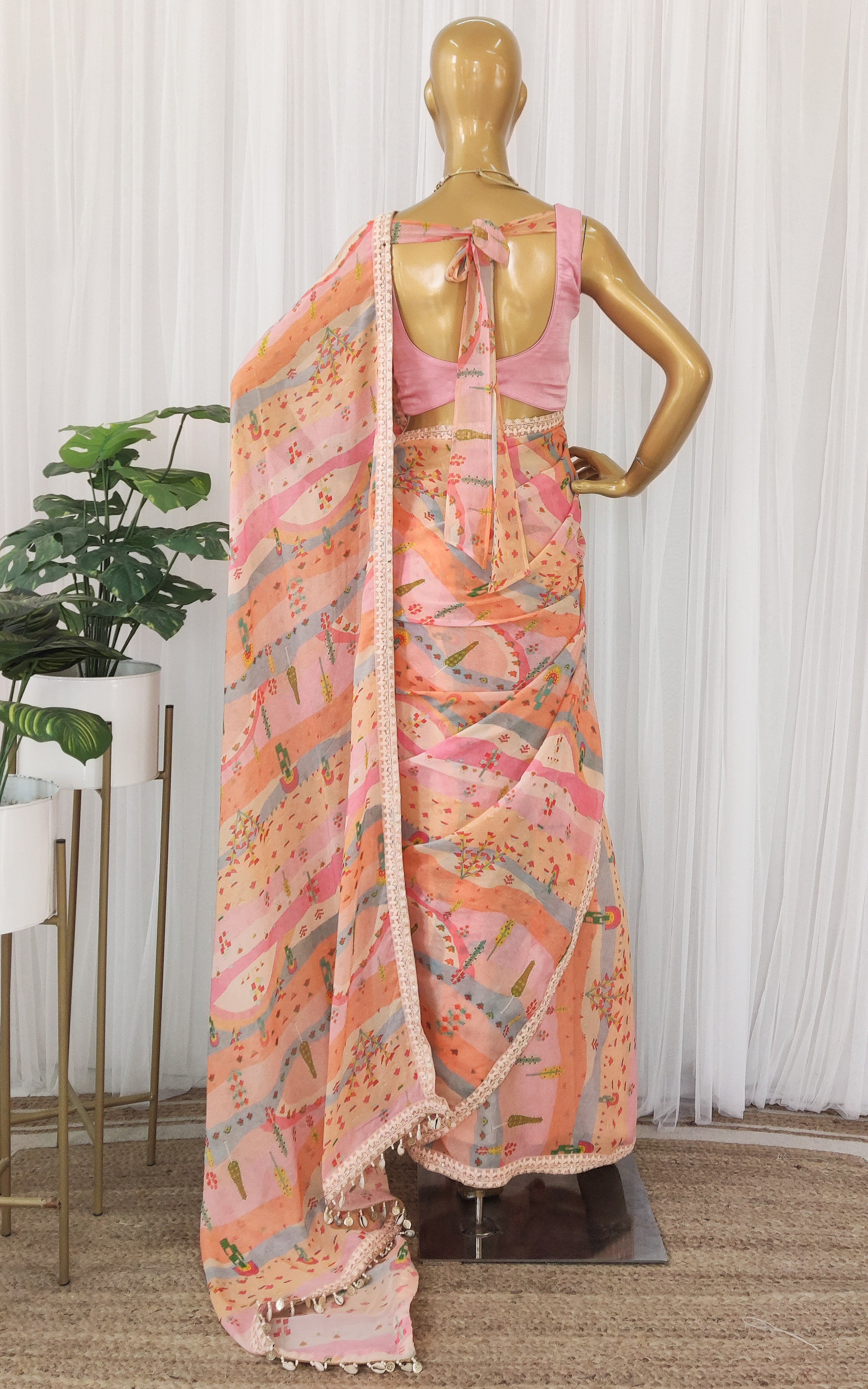 Graphic Landscape Multicolor Pure Georgette Saree