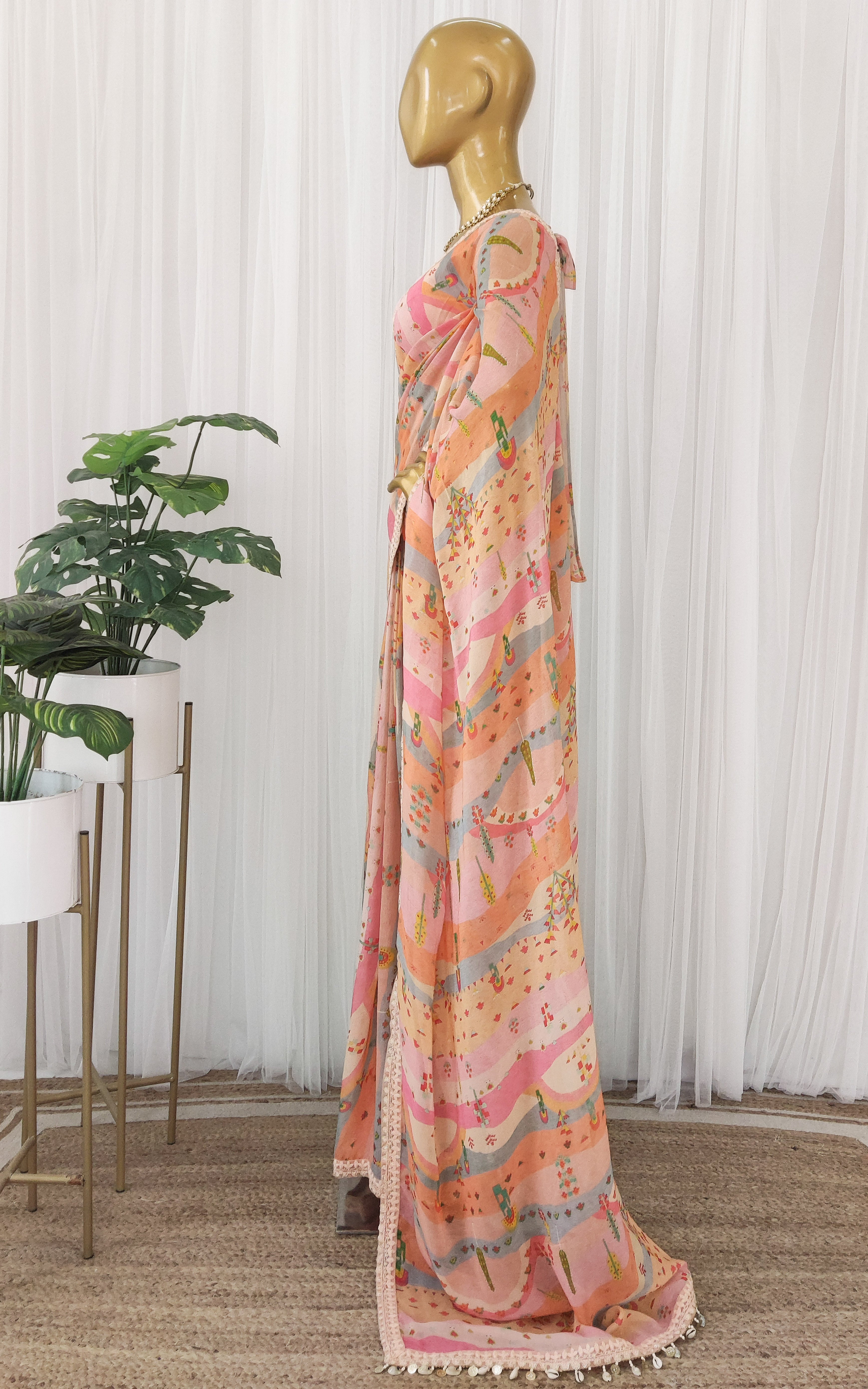 Graphic Landscape Multicolor Pure Georgette Saree