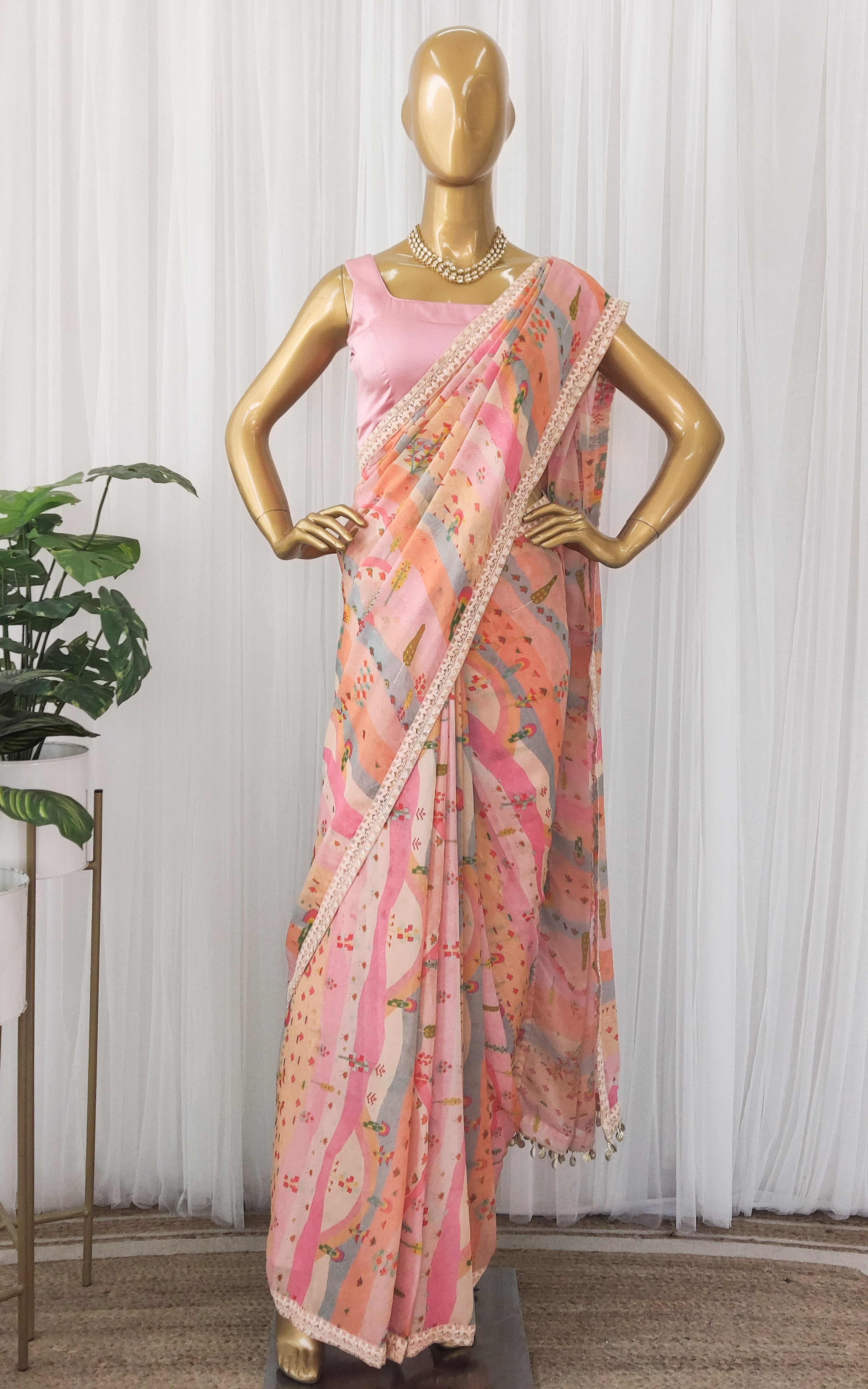 Graphic Landscape Multicolor Pure Georgette Saree