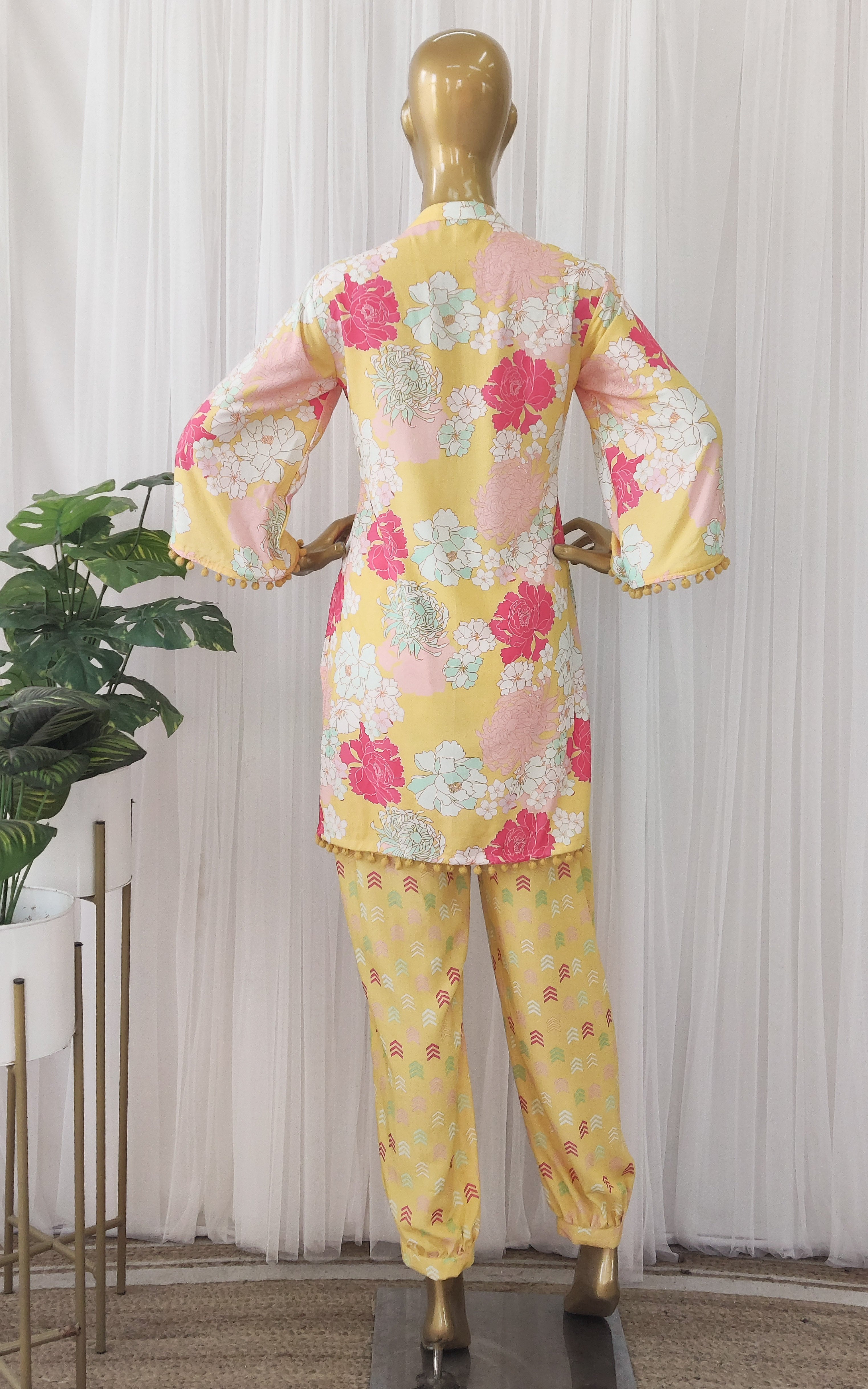 Yellow Printed Mirrorwork Co-ord Set