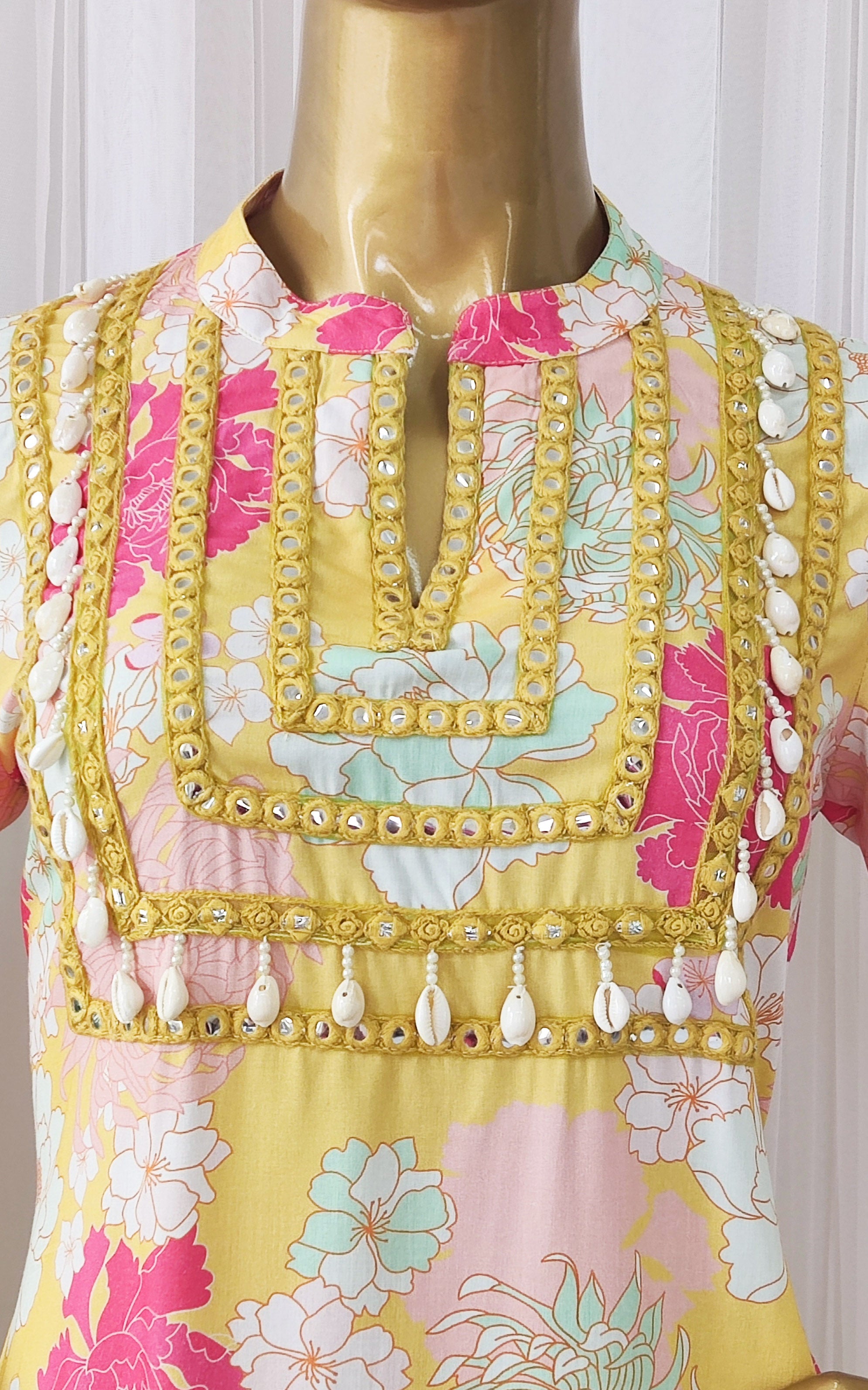 Yellow Printed Mirrorwork Co-ord Set