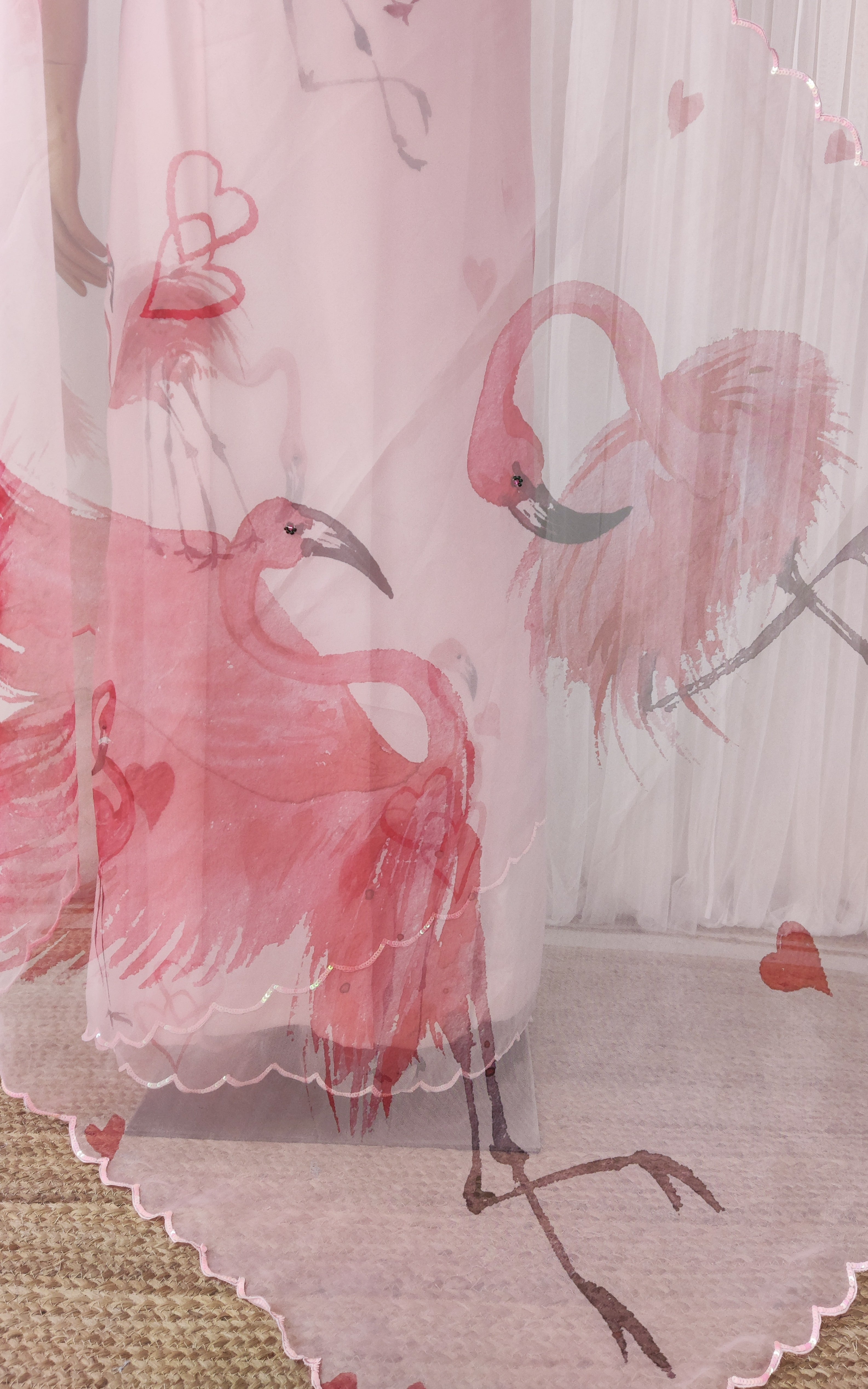 Flamingo Sequinwork Organza Saree