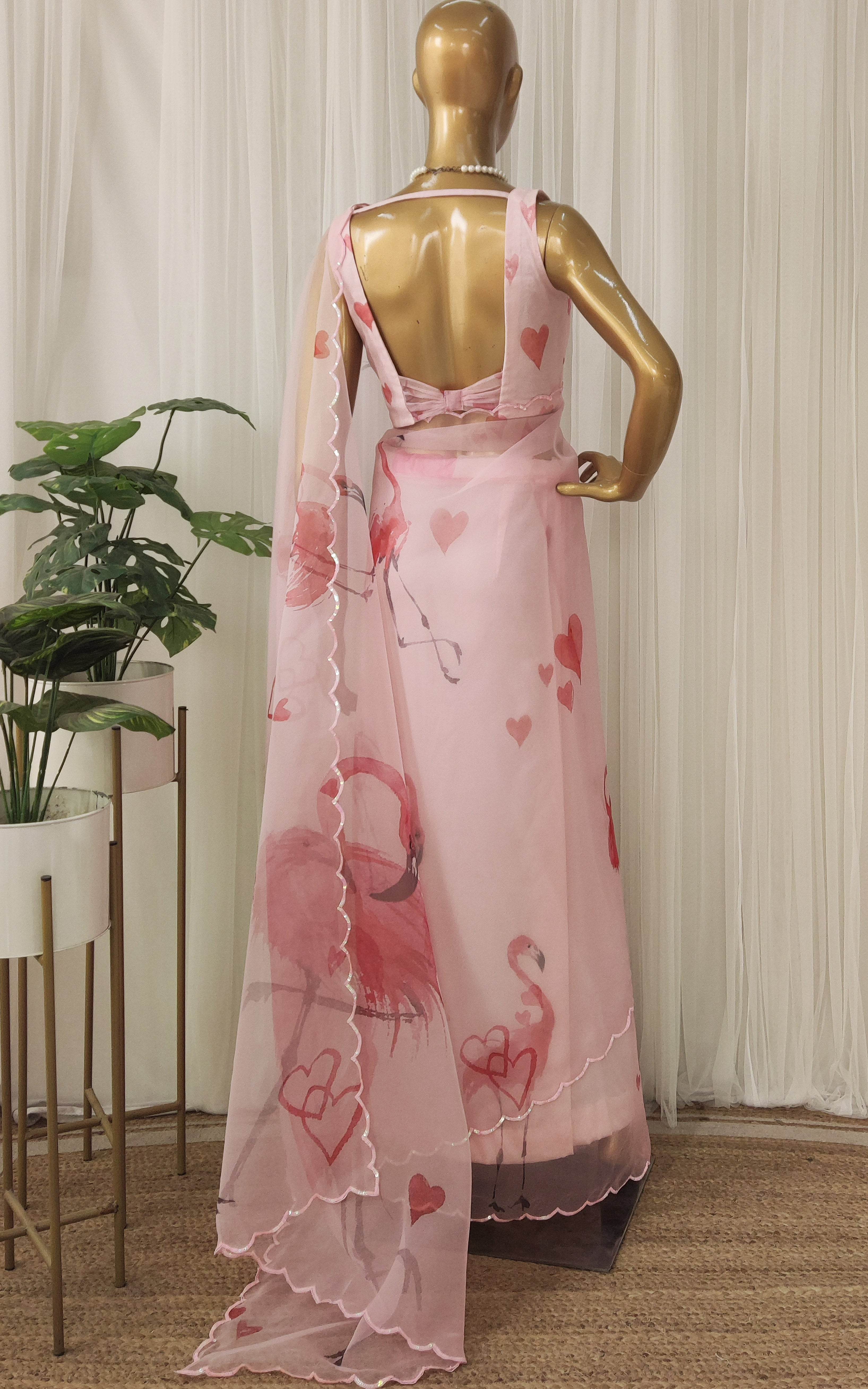 Flamingo Sequinwork Organza Saree