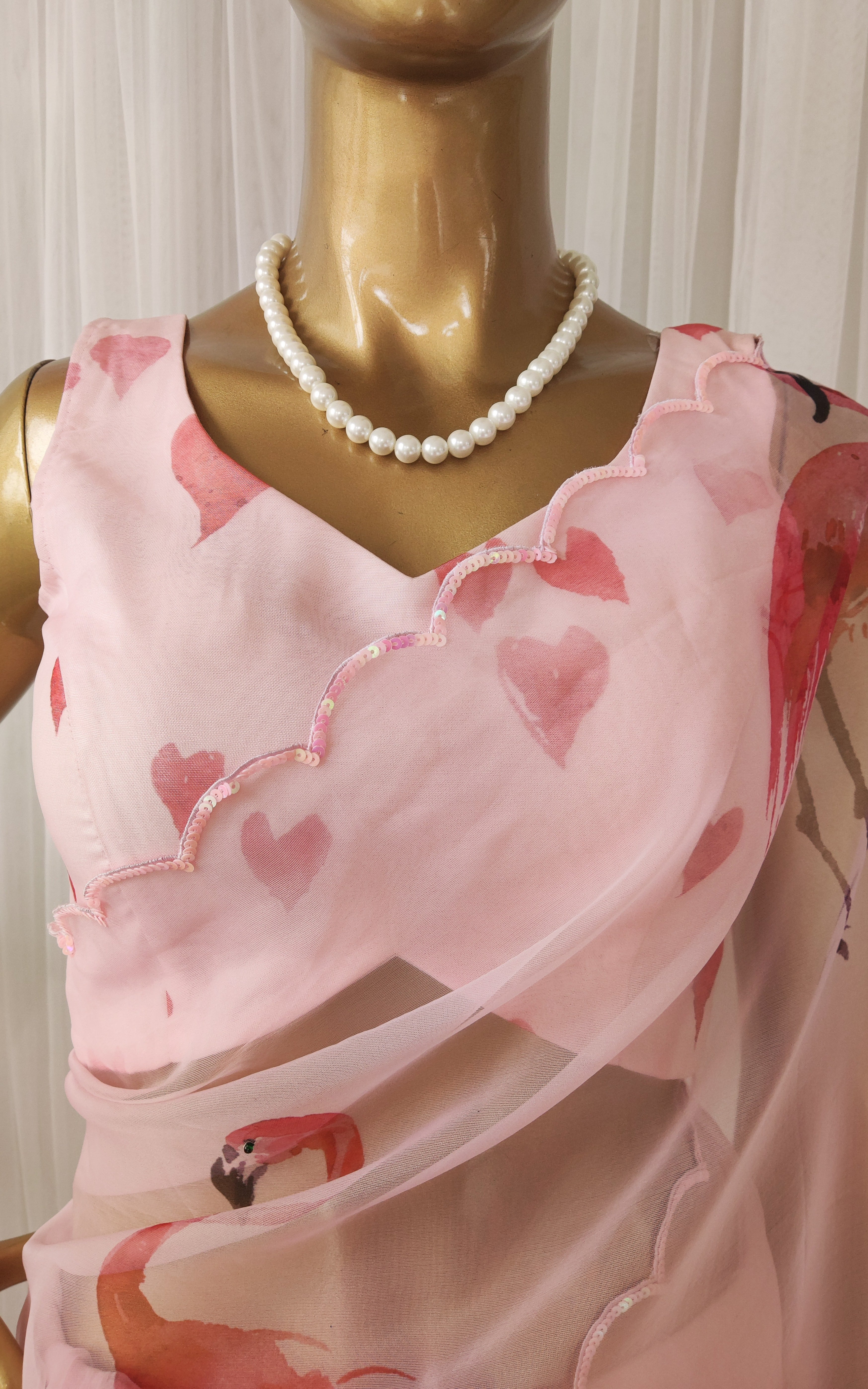 Flamingo Sequinwork Organza Saree