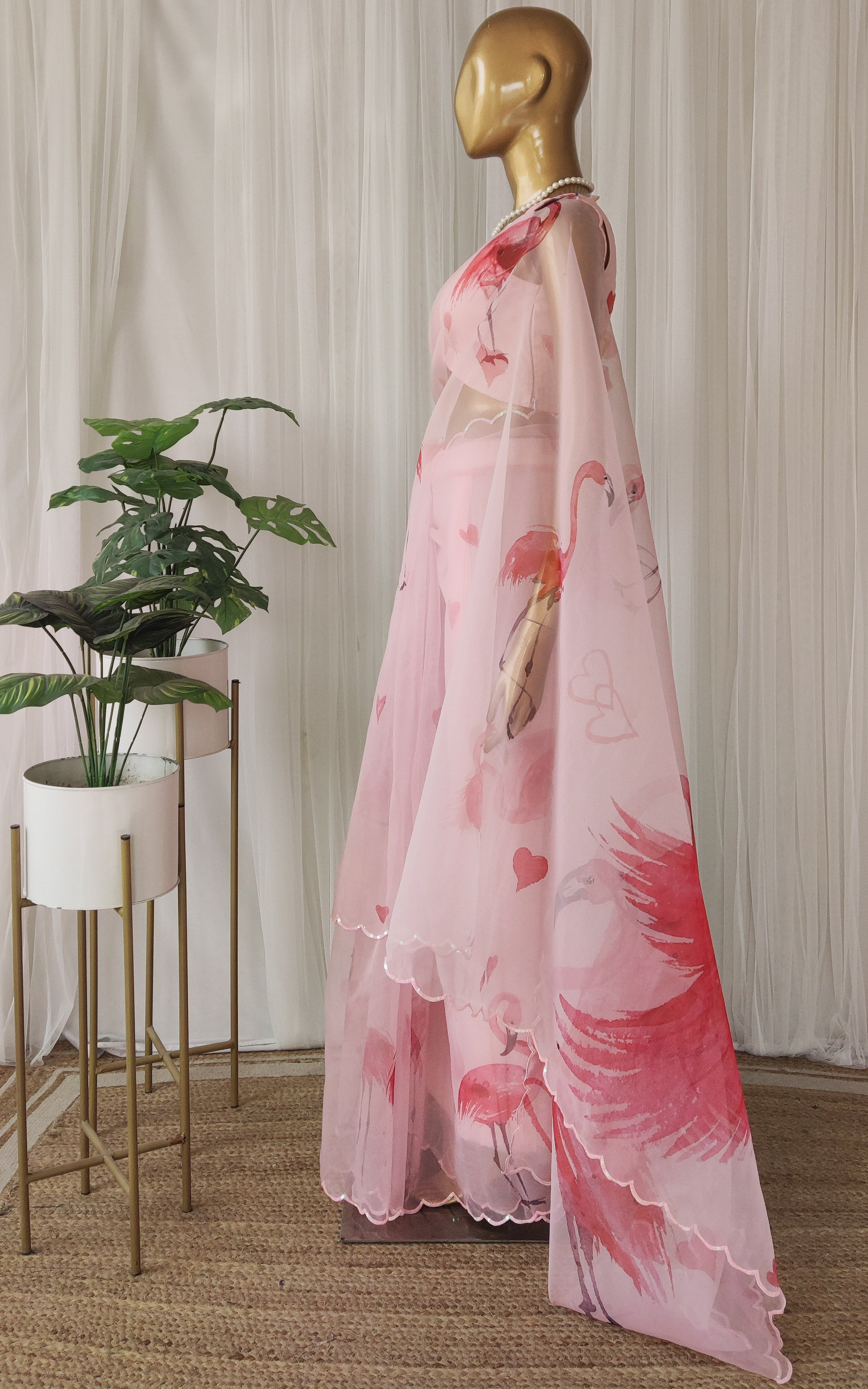 Flamingo Sequinwork Organza Saree