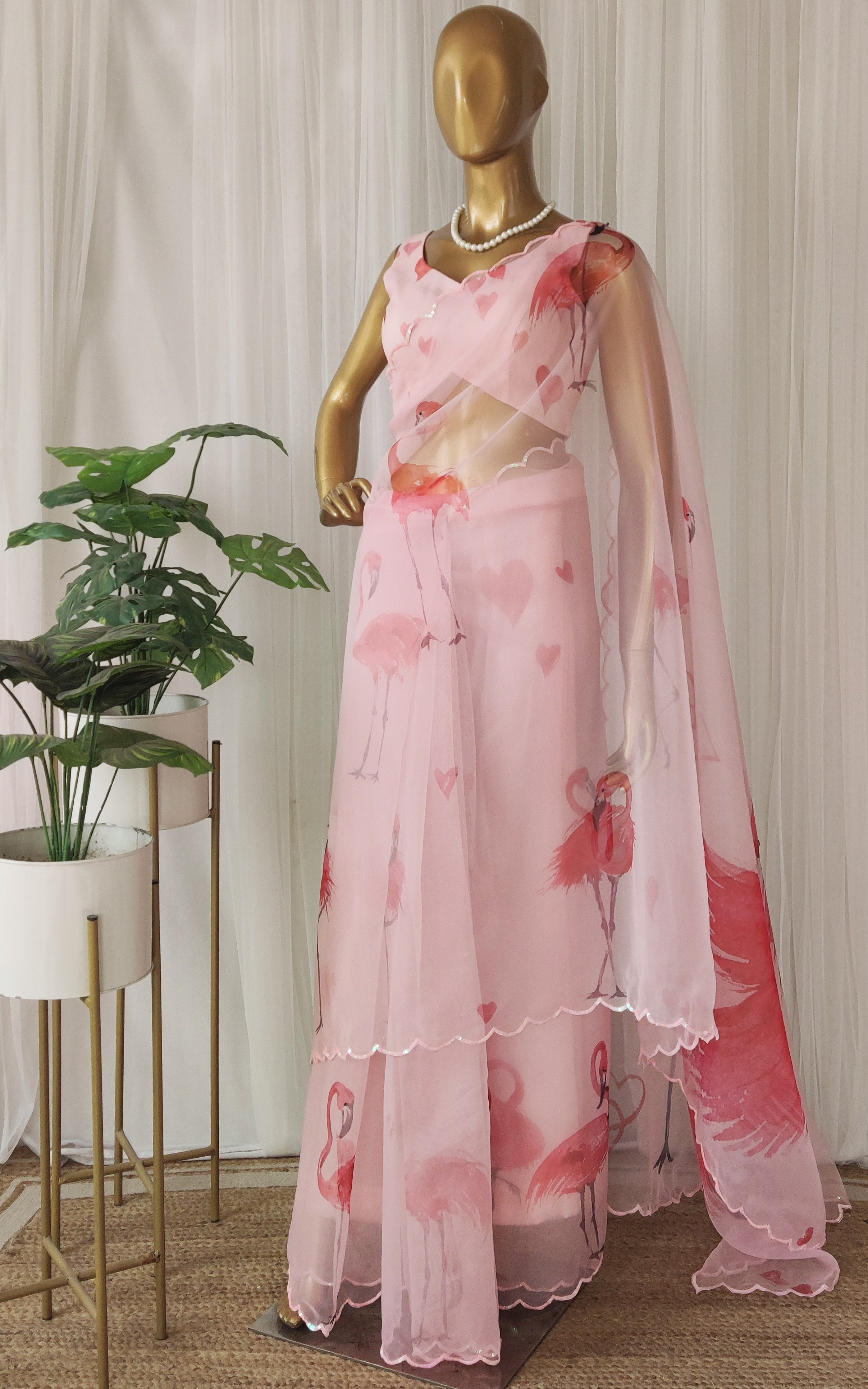 Flamingo Sequinwork Organza Saree