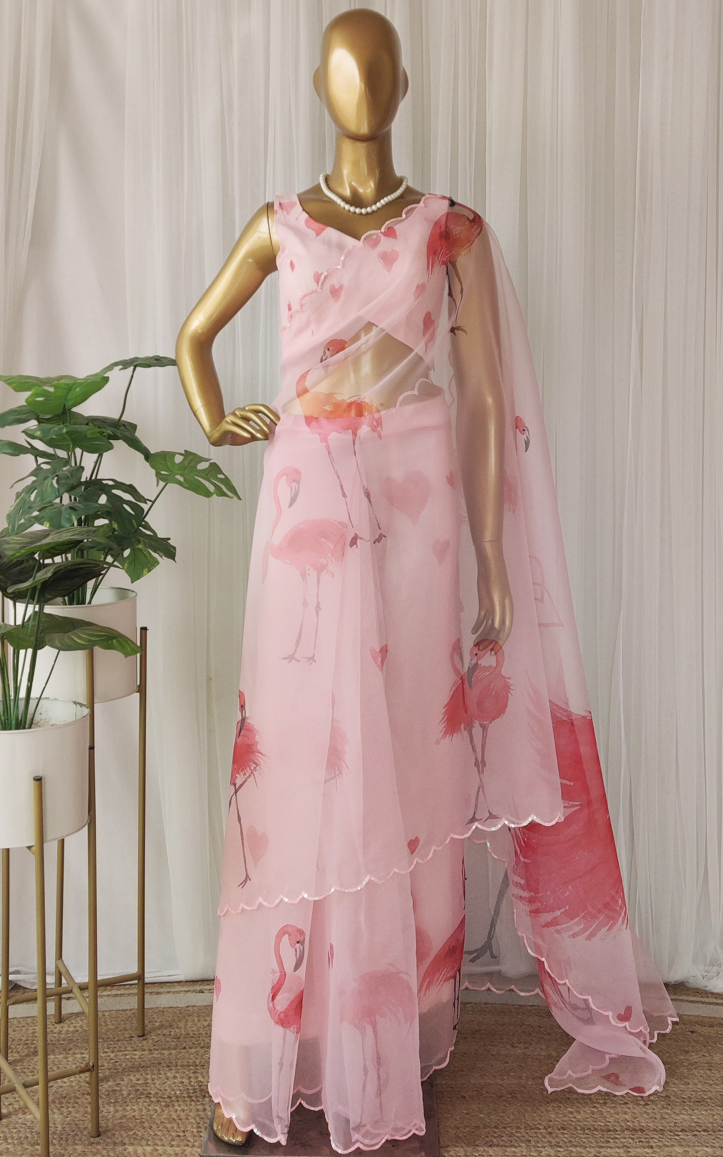 Flamingo Sequinwork Organza Saree