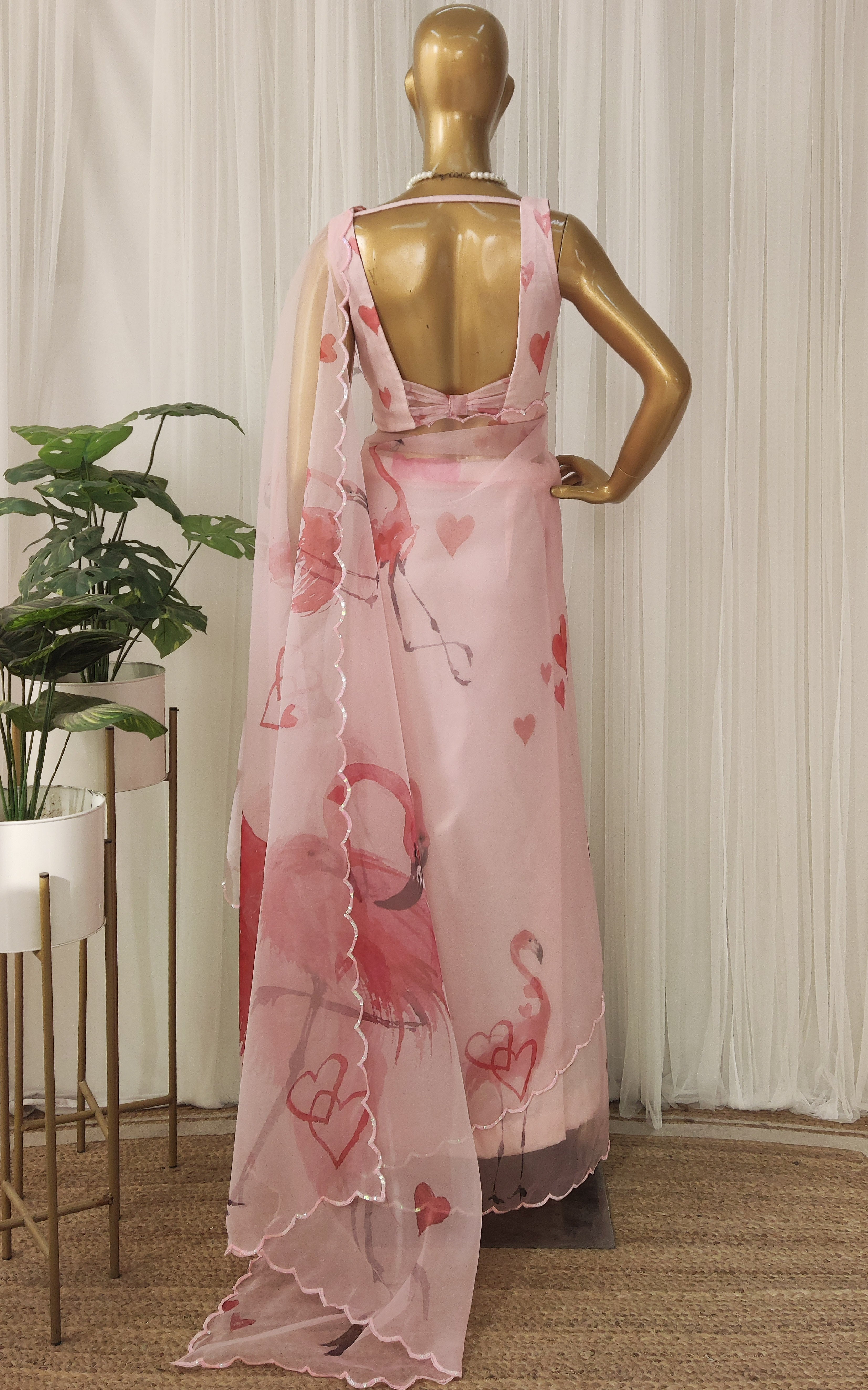 Flamingo Sequinwork Organza Saree