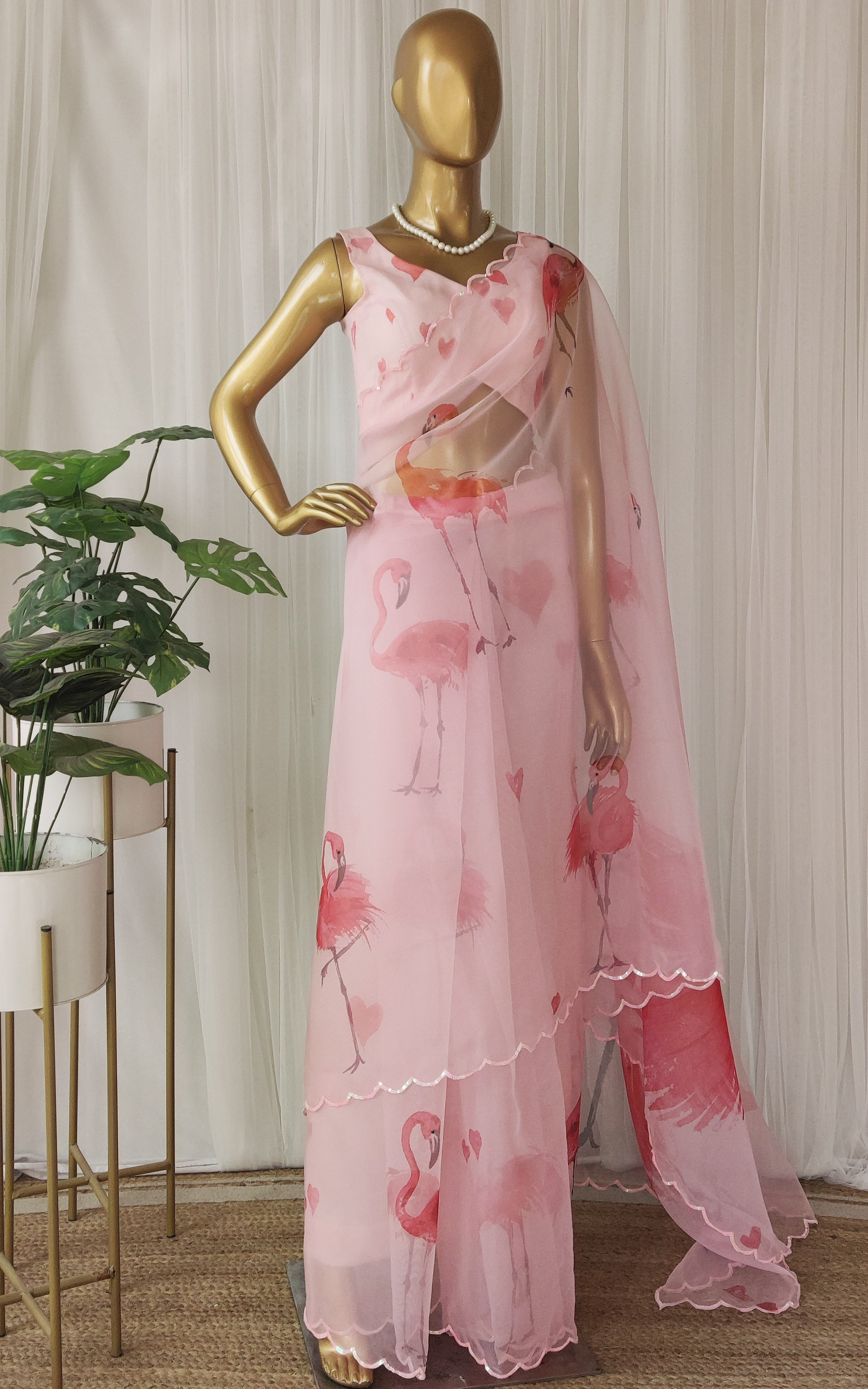 Flamingo Sequinwork Organza Saree