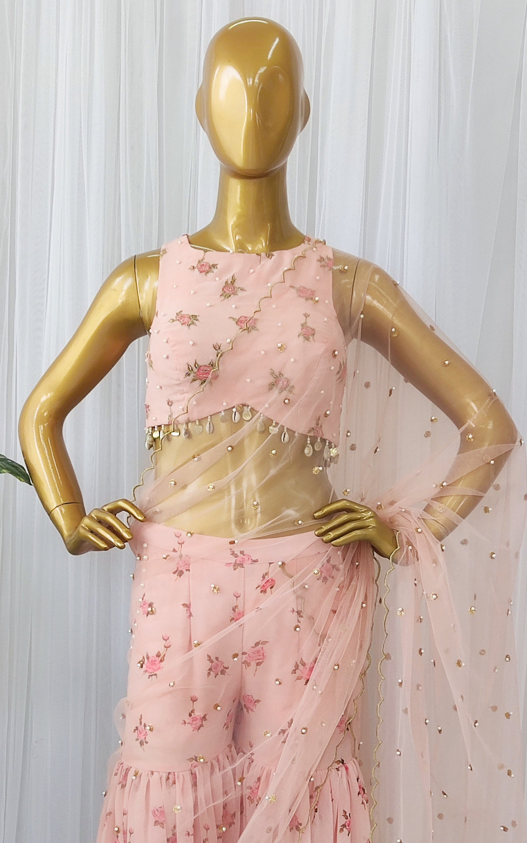 Ankita Arora Desert Rose Sharara Saree with Pearl Handwork Crop-top