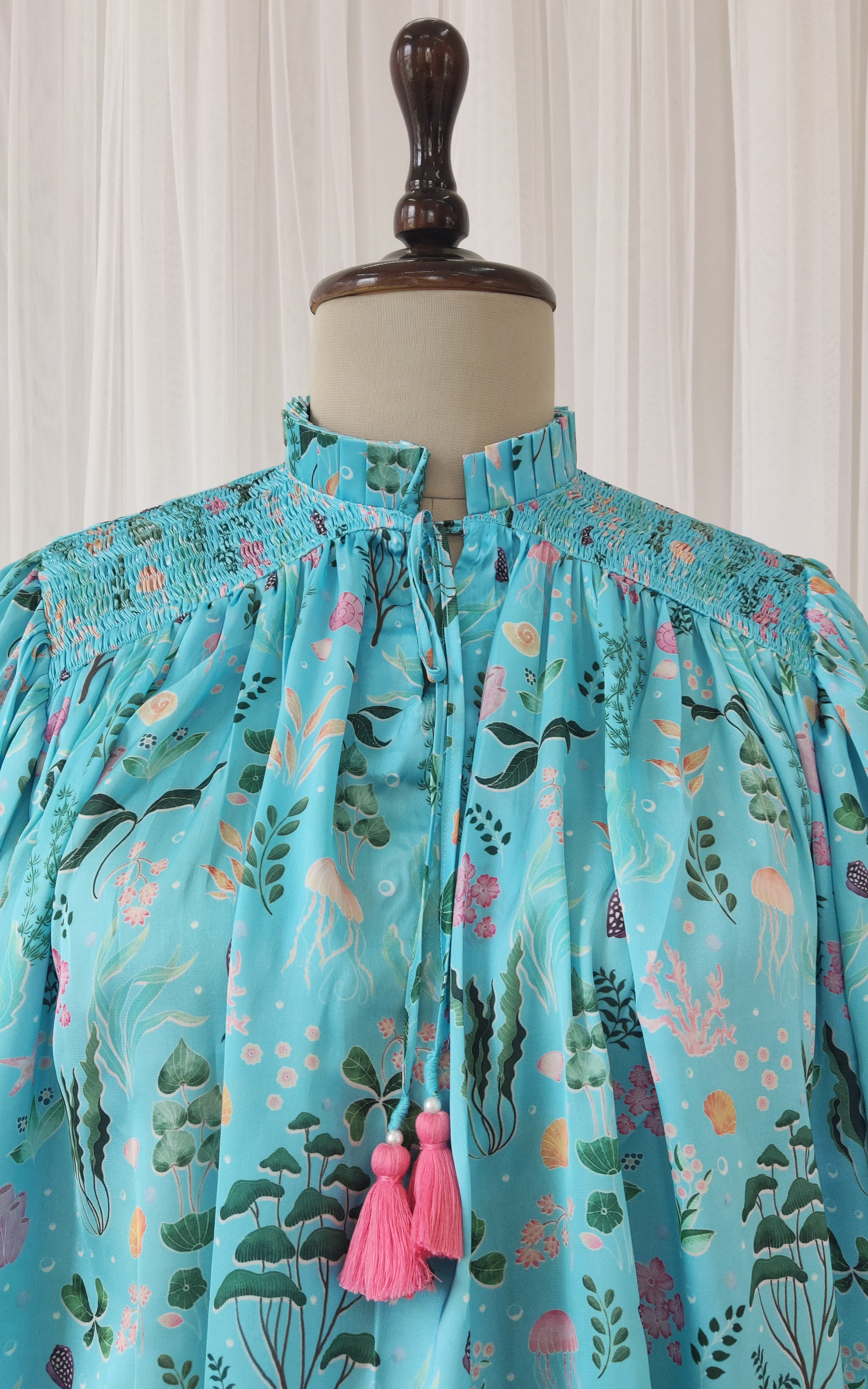 Turquoise Aquatic Print Satin Top