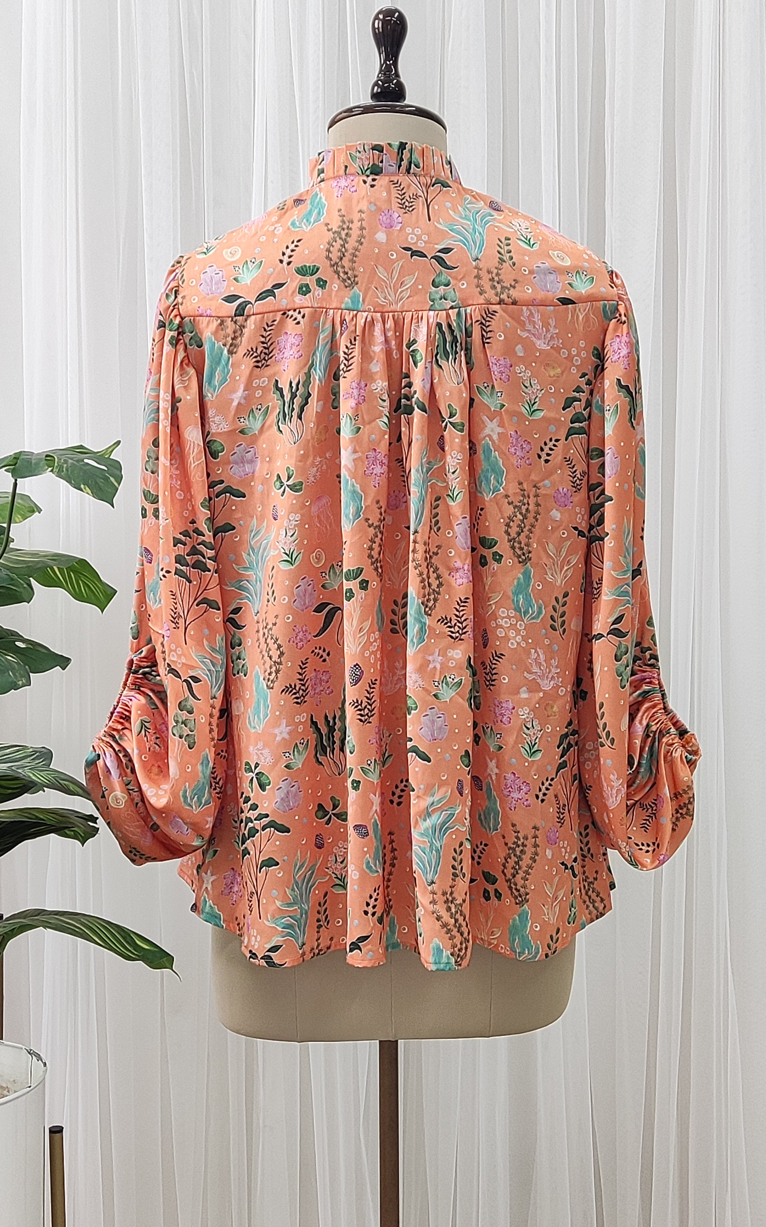 Orange Aquatic Print Satin Top