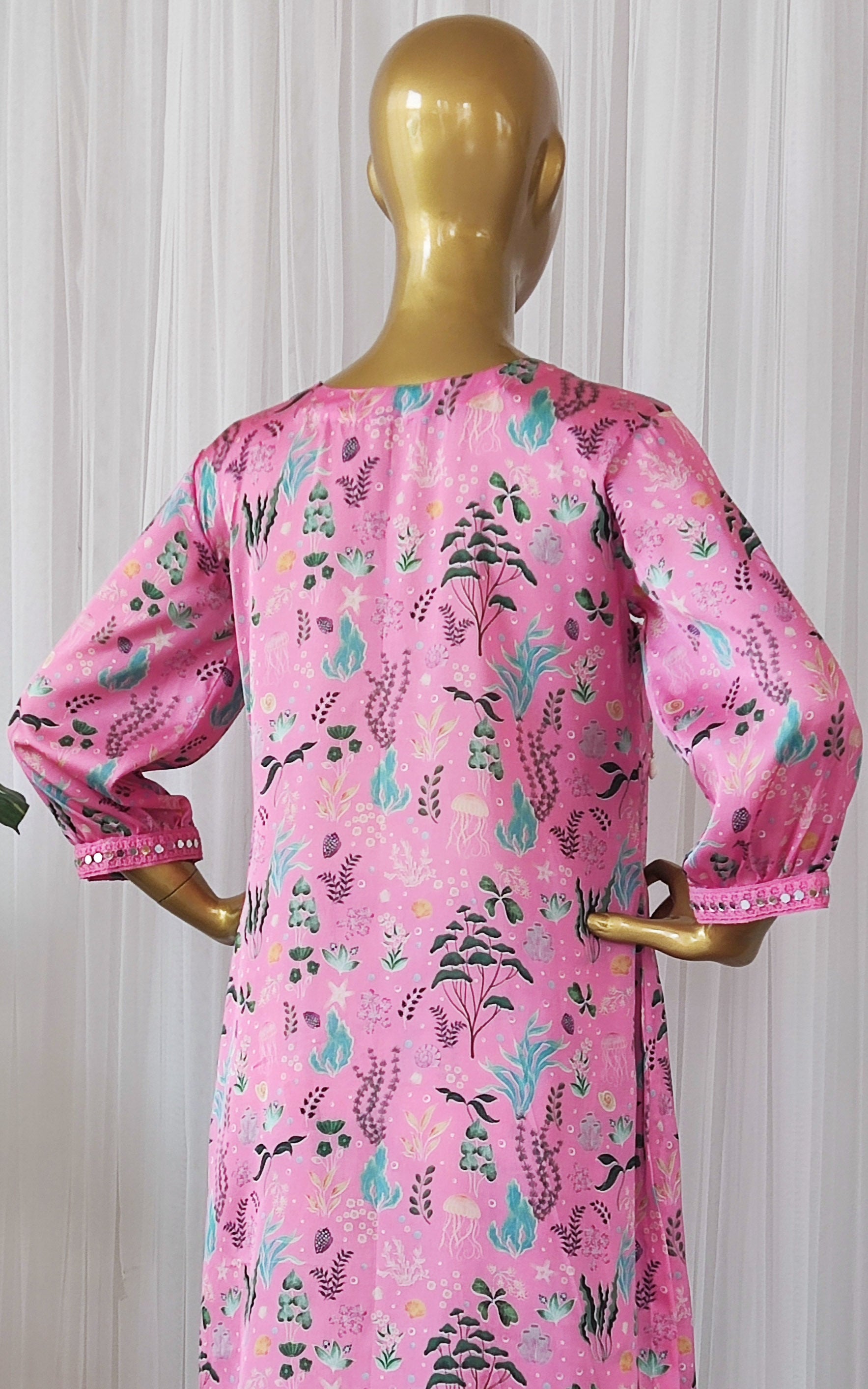 Baby Pink Aquatic Print Kurta Pant Co-ord Set