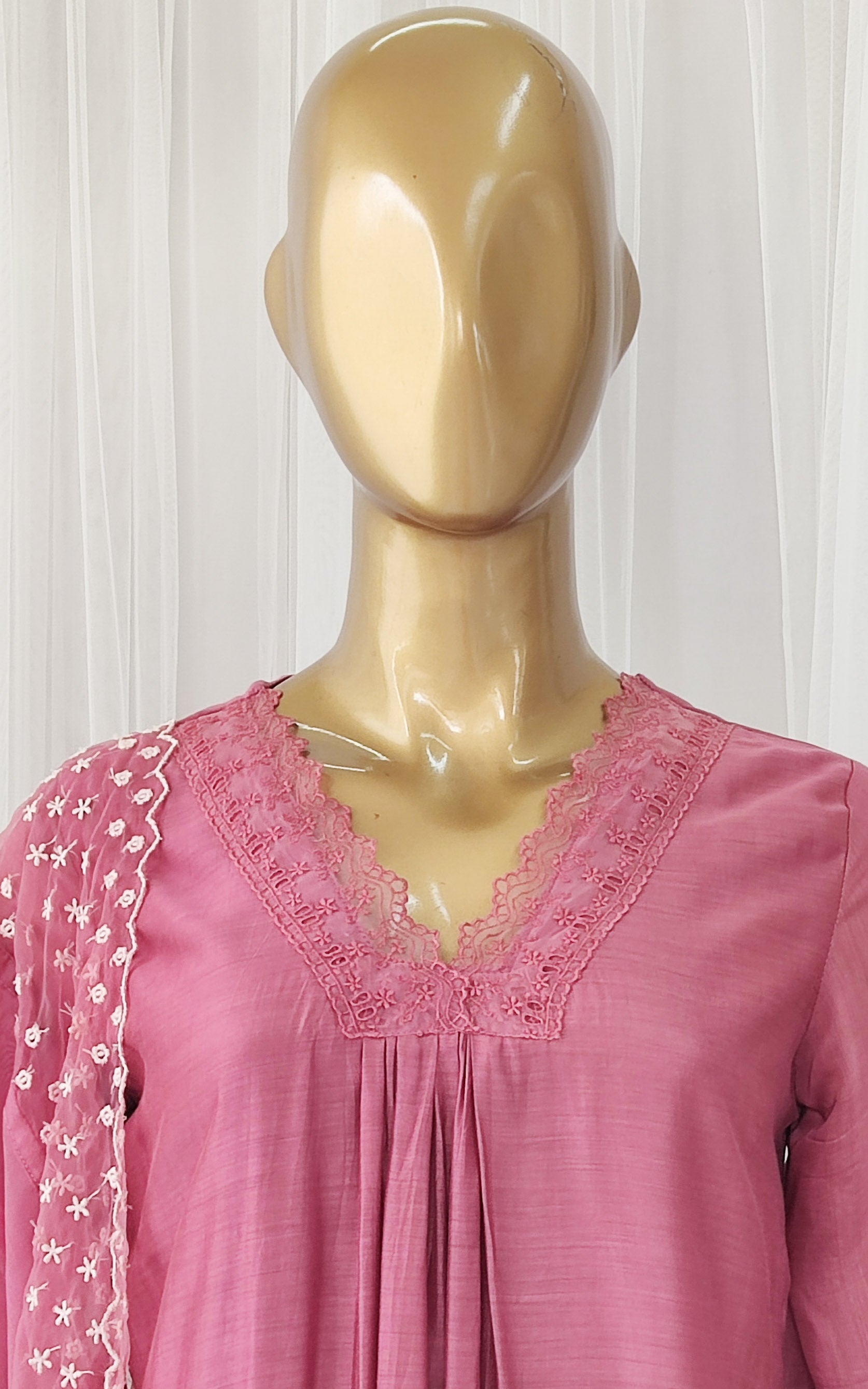 Onion Pink Kurta Pant Set with Handpainted Organza Dupatta