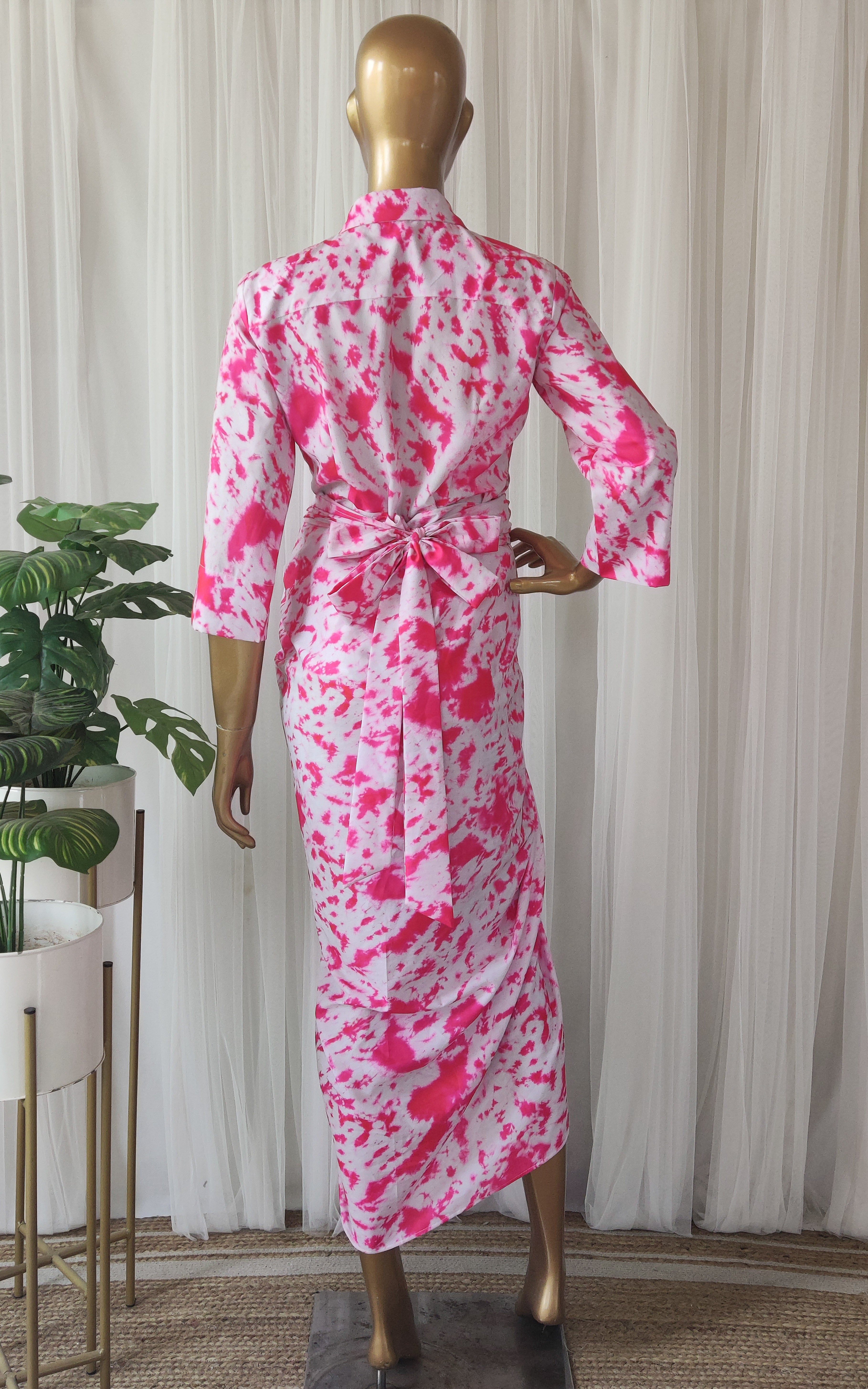 Pink Shibori Mirrorwork Top & Draped Skirt Co-ord Set