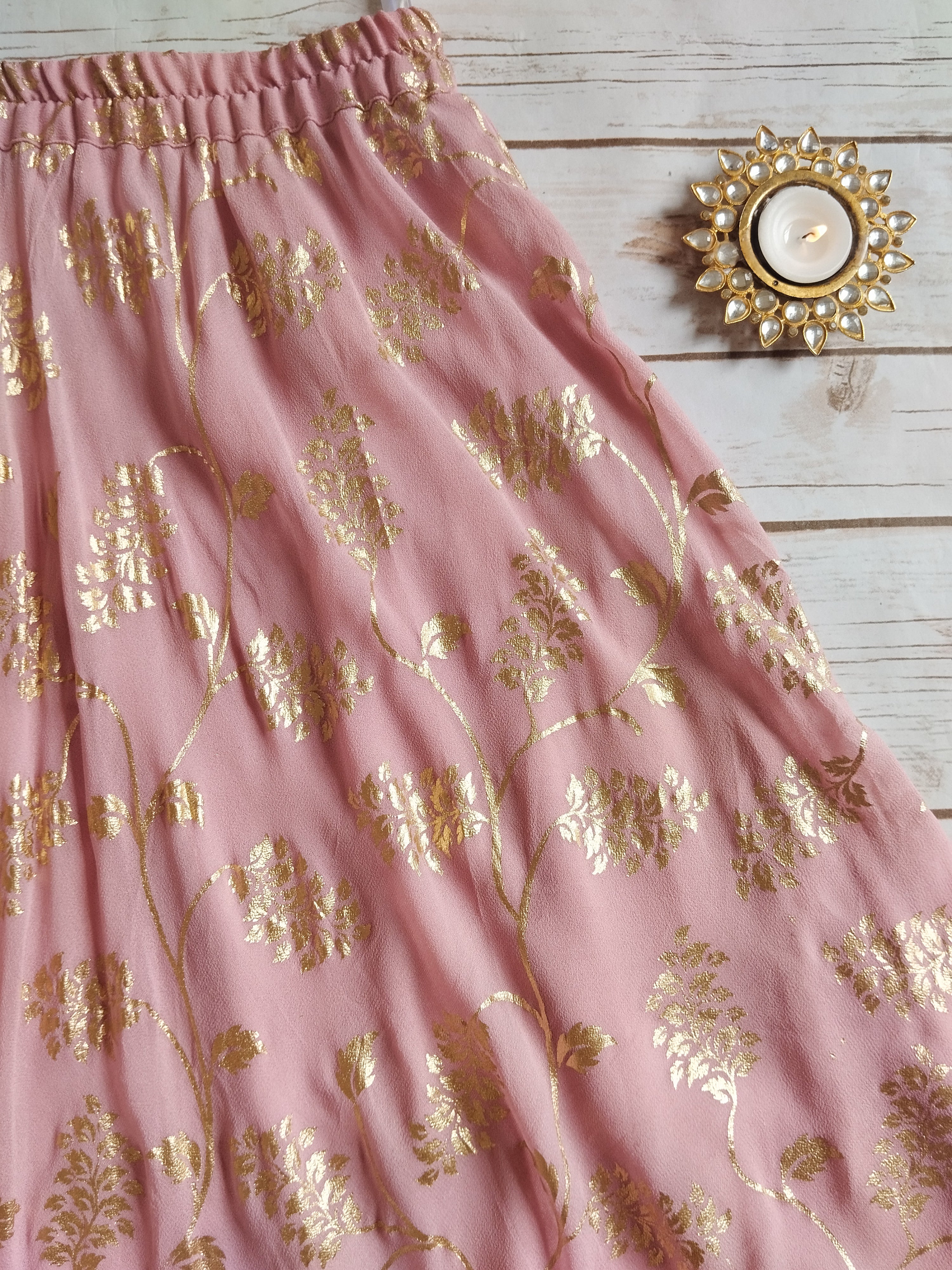 Amaranth Pink Gold Foil Print Lehenga Kurti Set for Kids