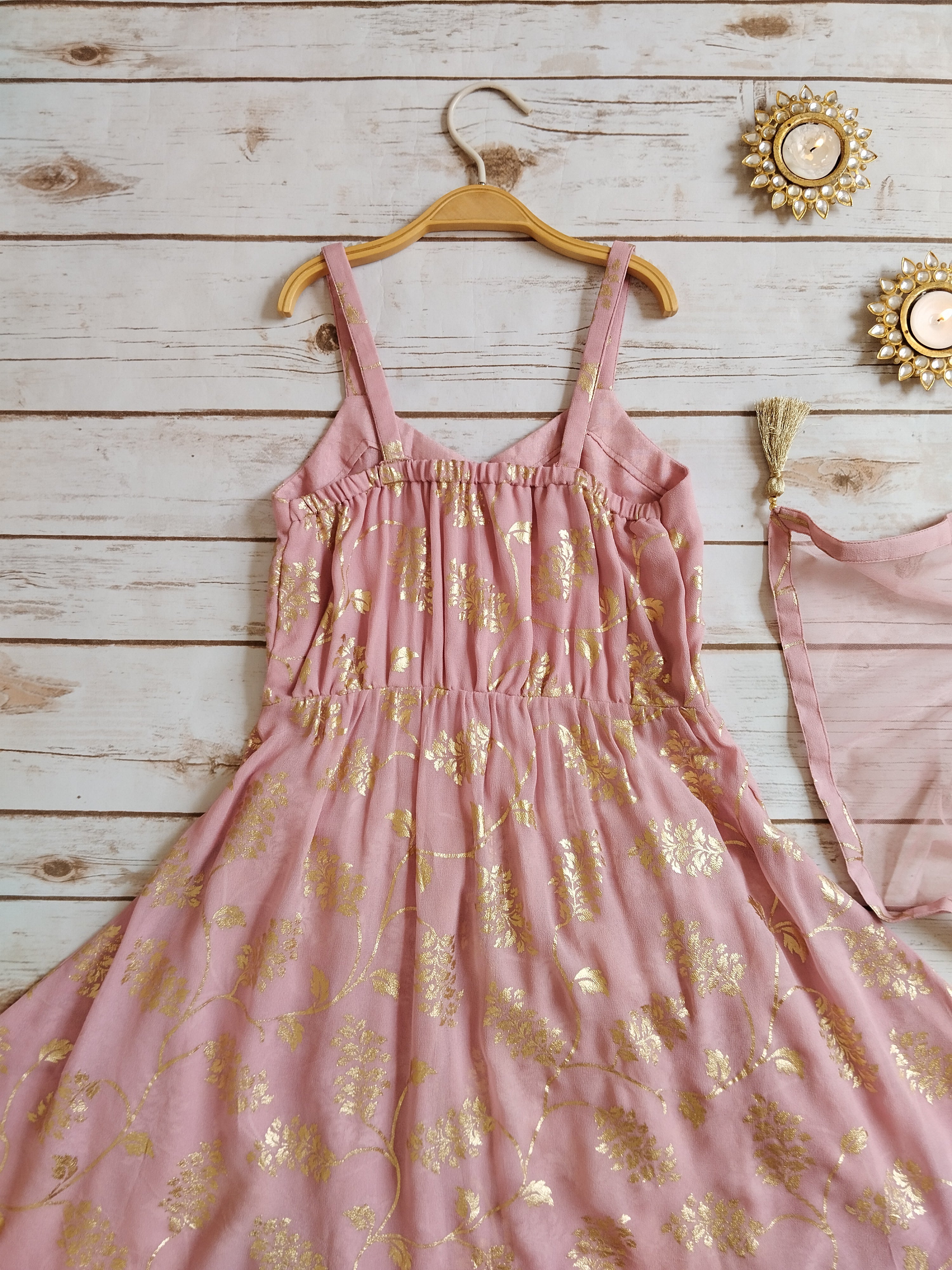 Amaranth Pink Gold Foil Print Lehenga Kurti Set for Kids