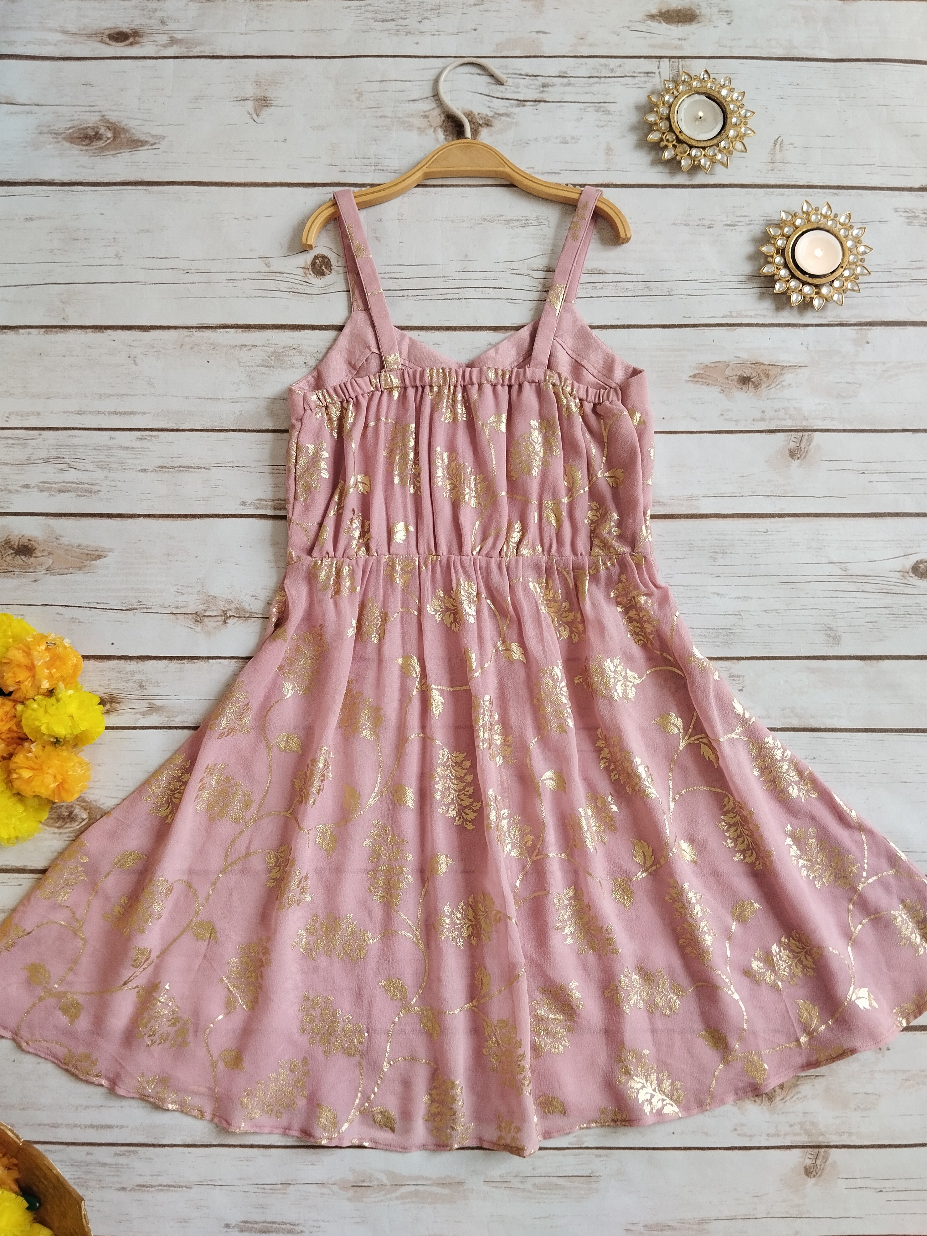 Amaranth Pink Gold Foil Print Lehenga Kurti Set for Kids