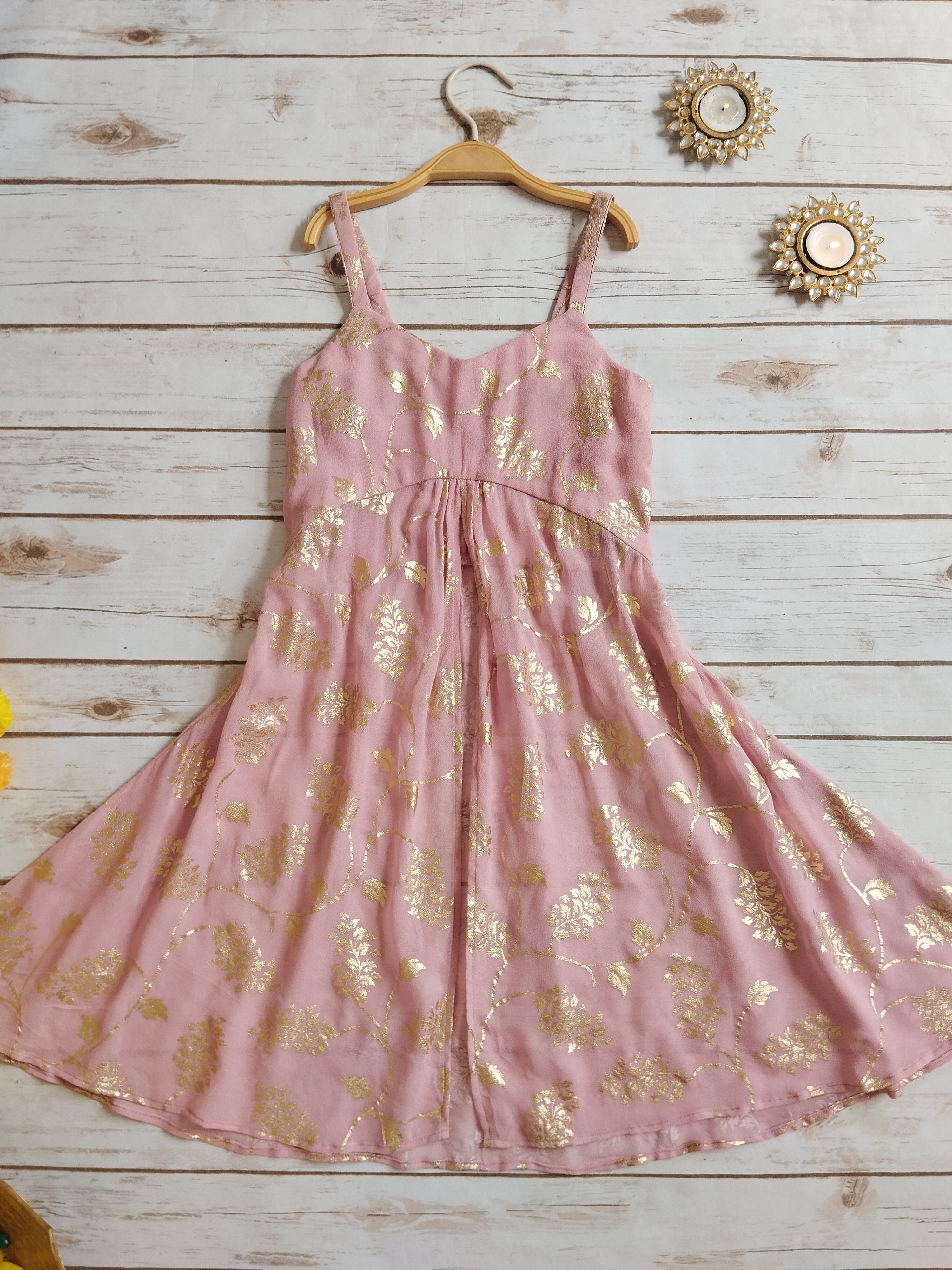 Amaranth Pink Gold Foil Print Lehenga Kurti Set for Kids