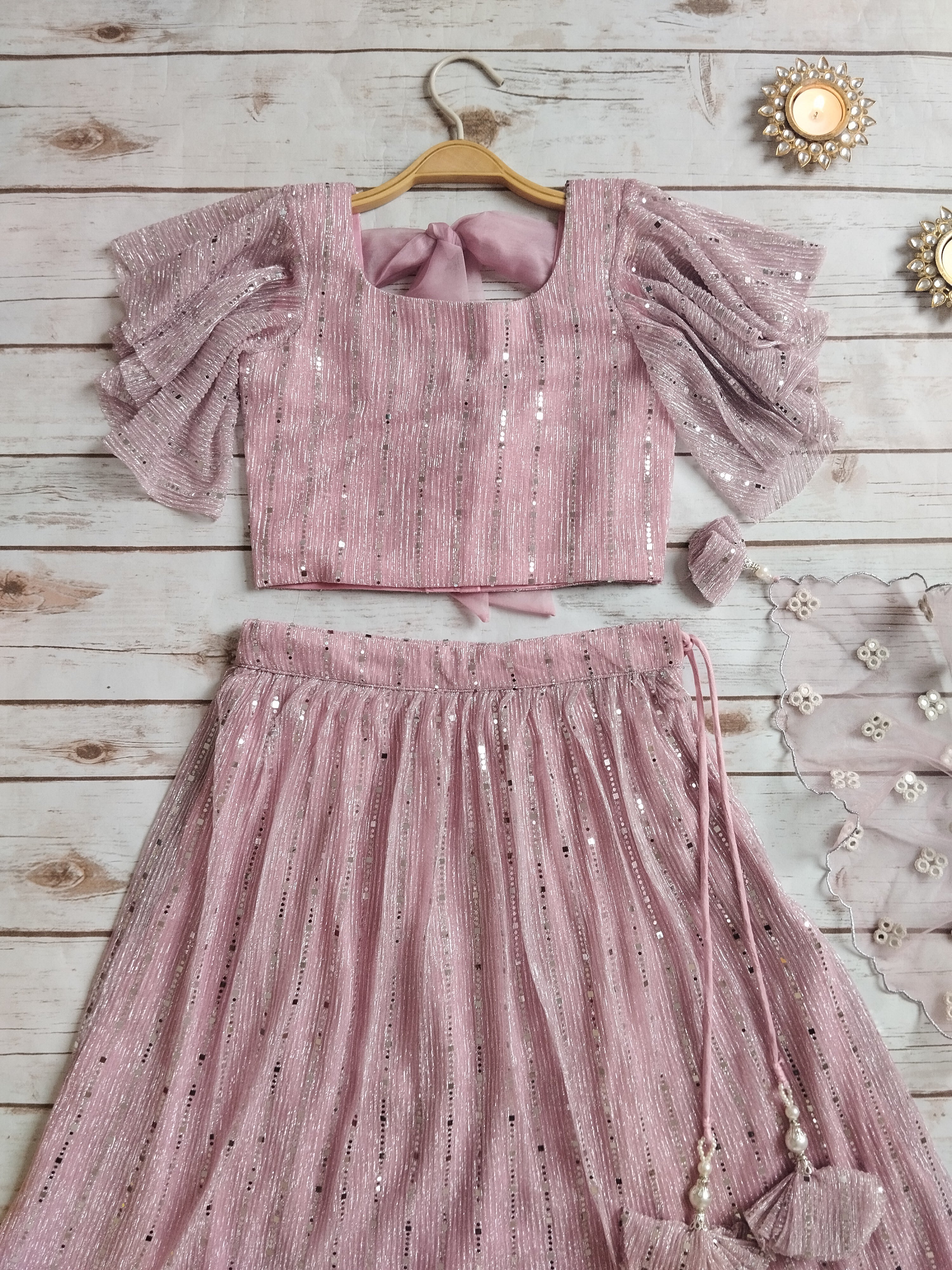 Champagne Pink Shimmer Kids Lehenga