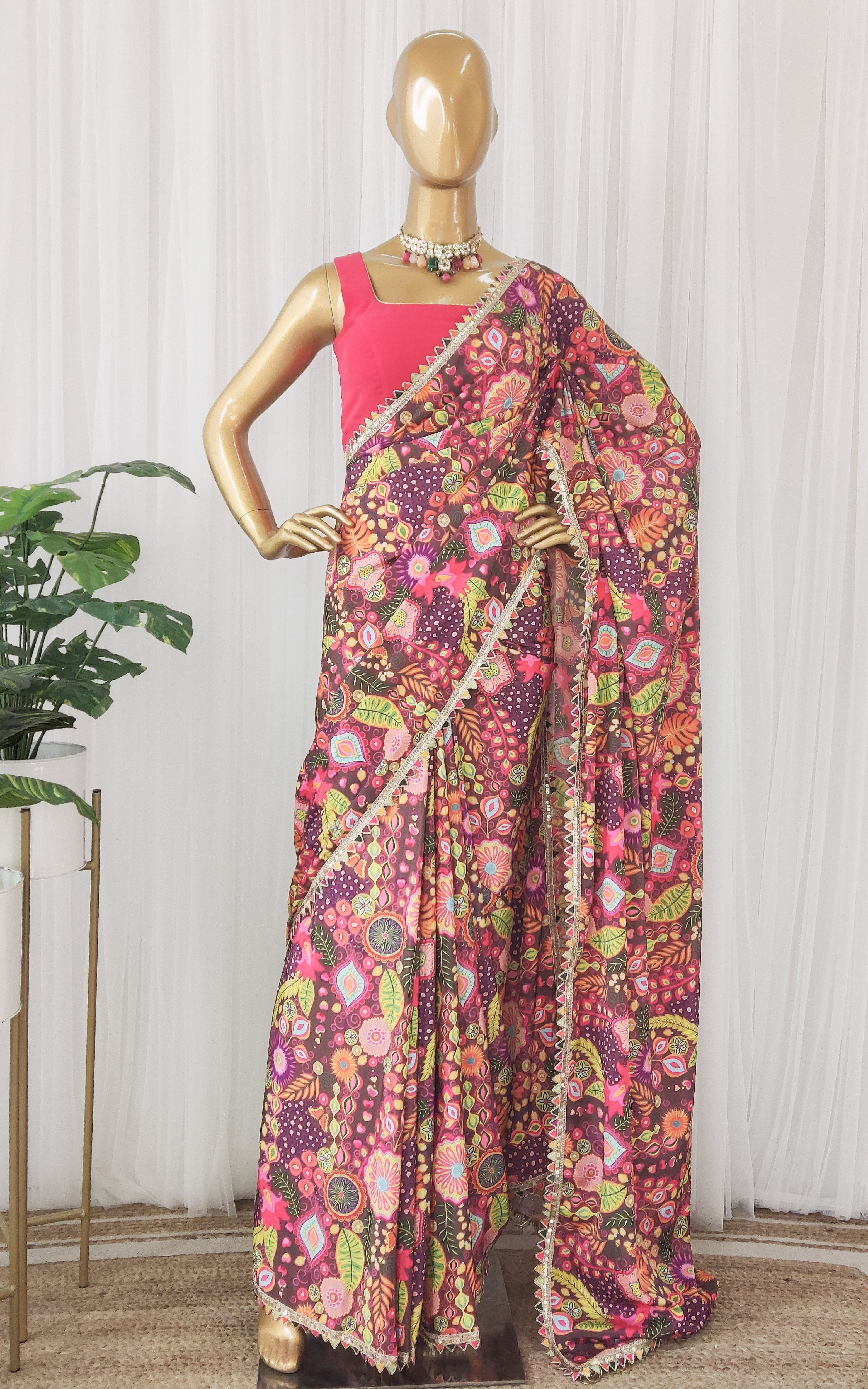 Purple Kitschy Printed Crepe Saree