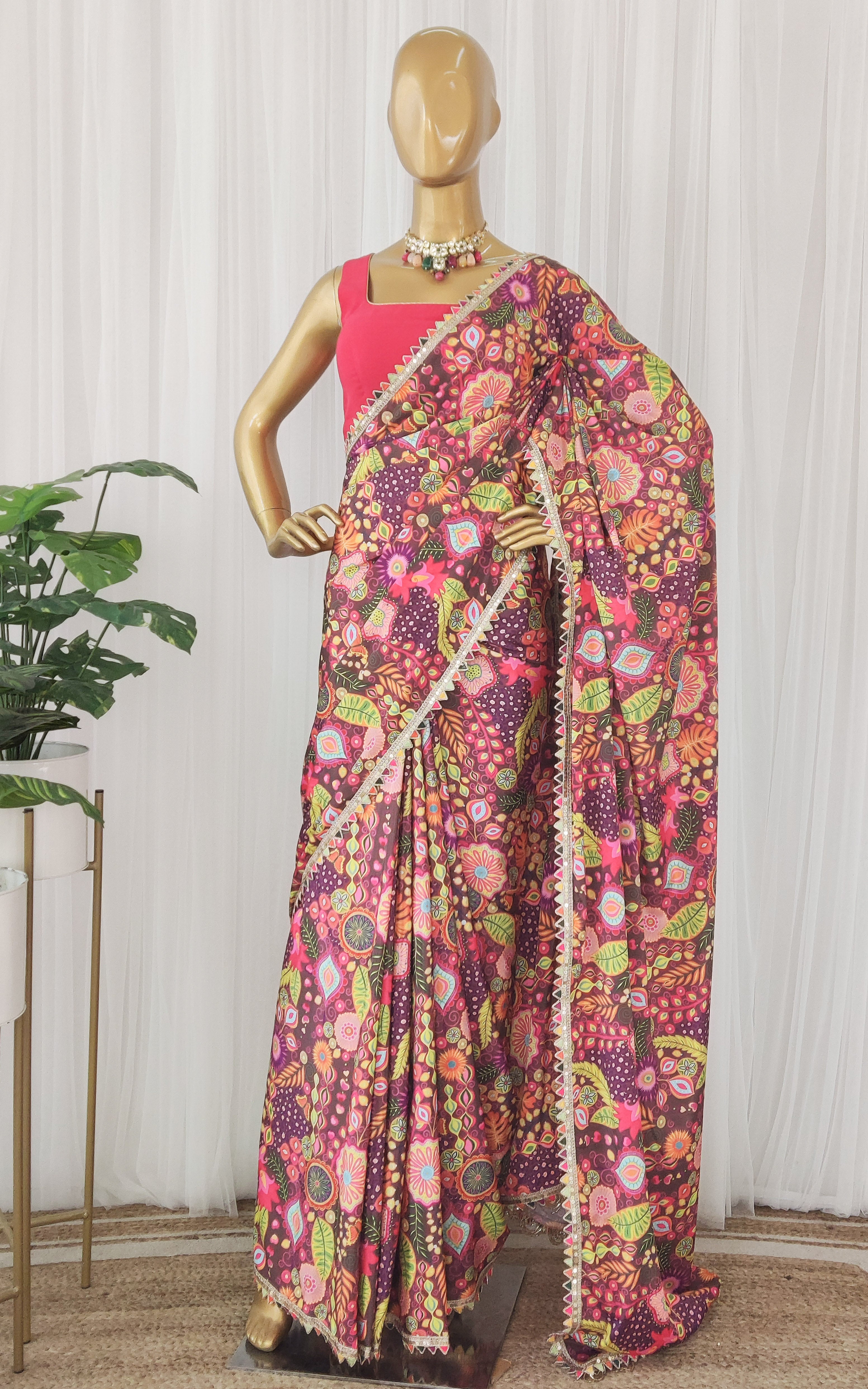 Purple Kitschy Printed Crepe Saree