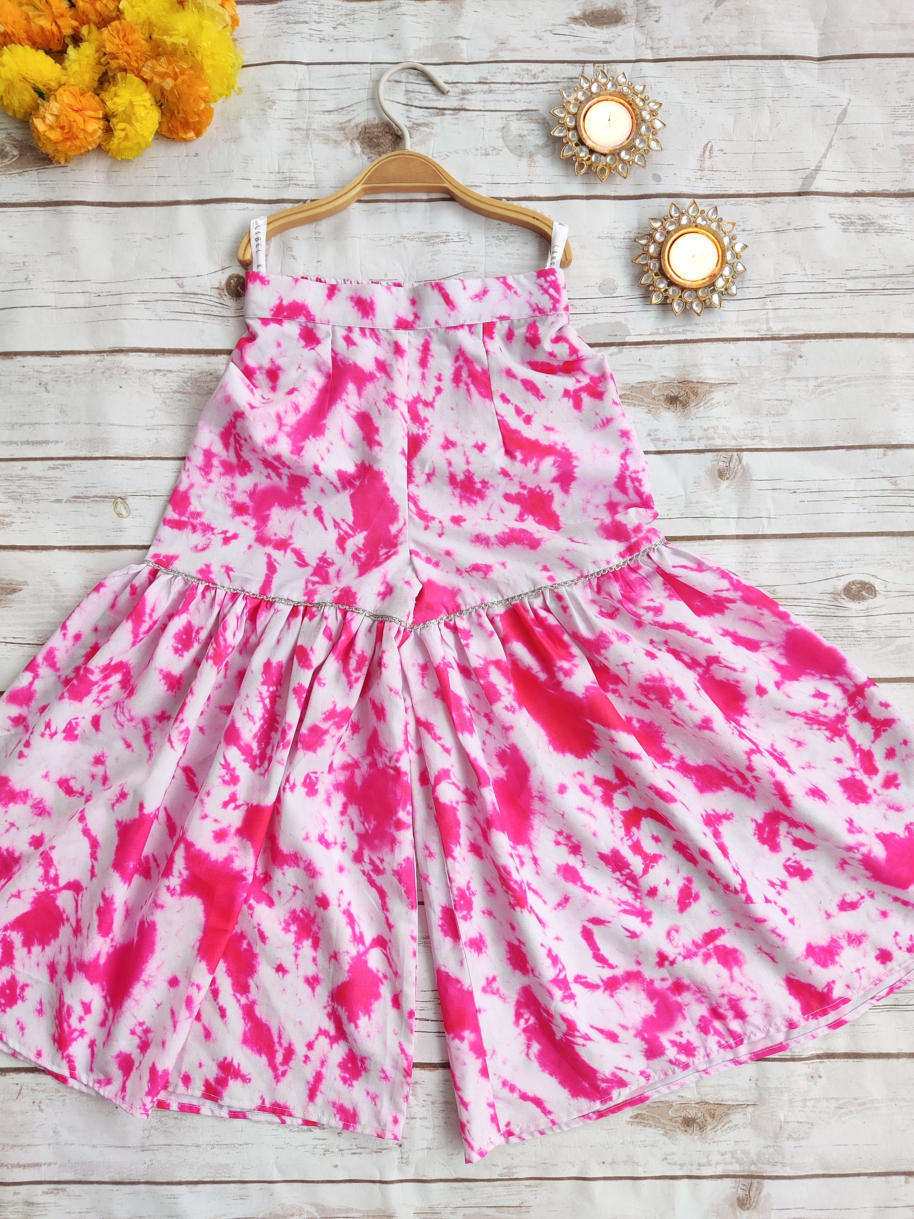 Pink Shibori Mirrorwork Kid's Sharara Set