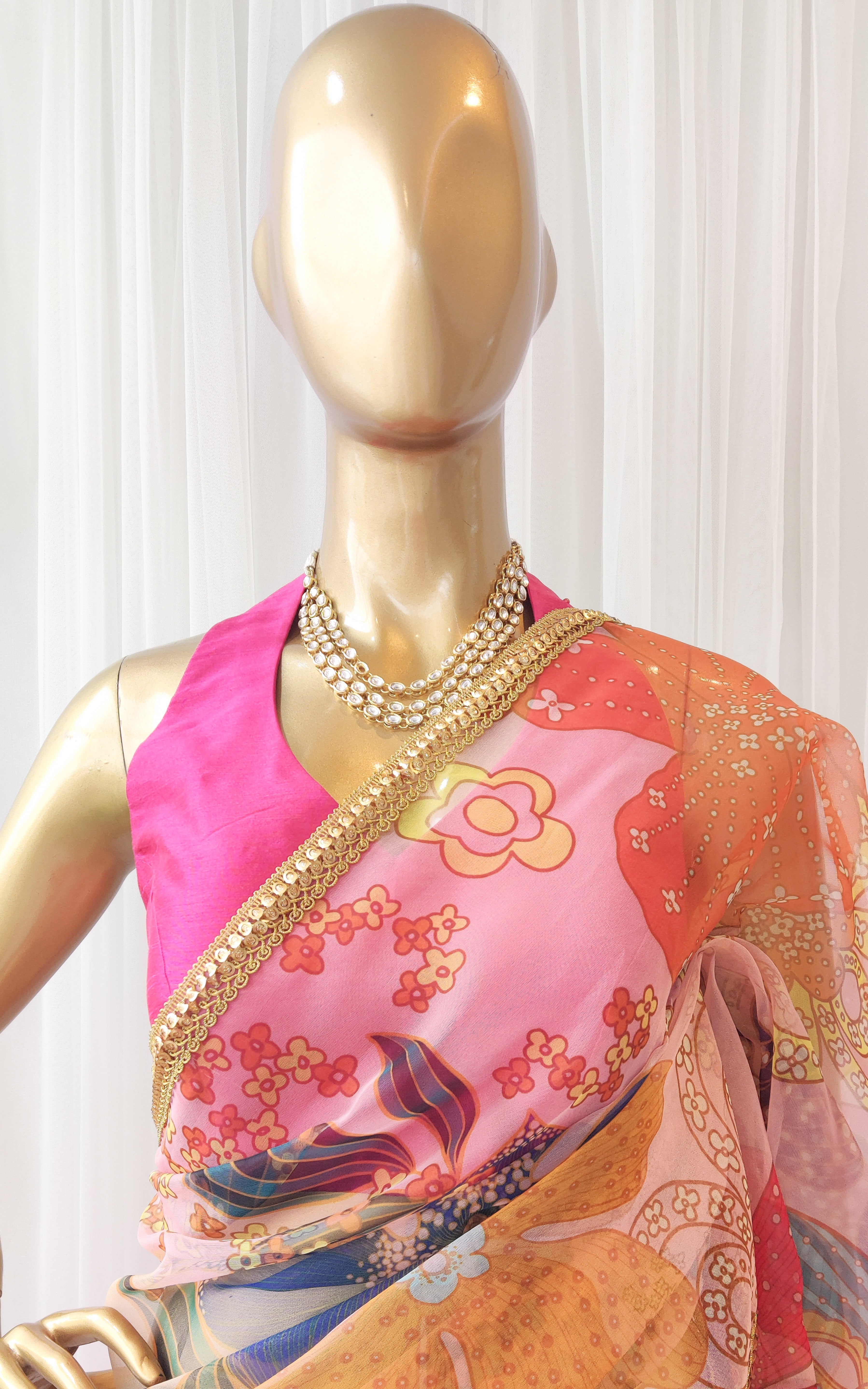 Vintage Pink Multi Color Floral Organza Saree