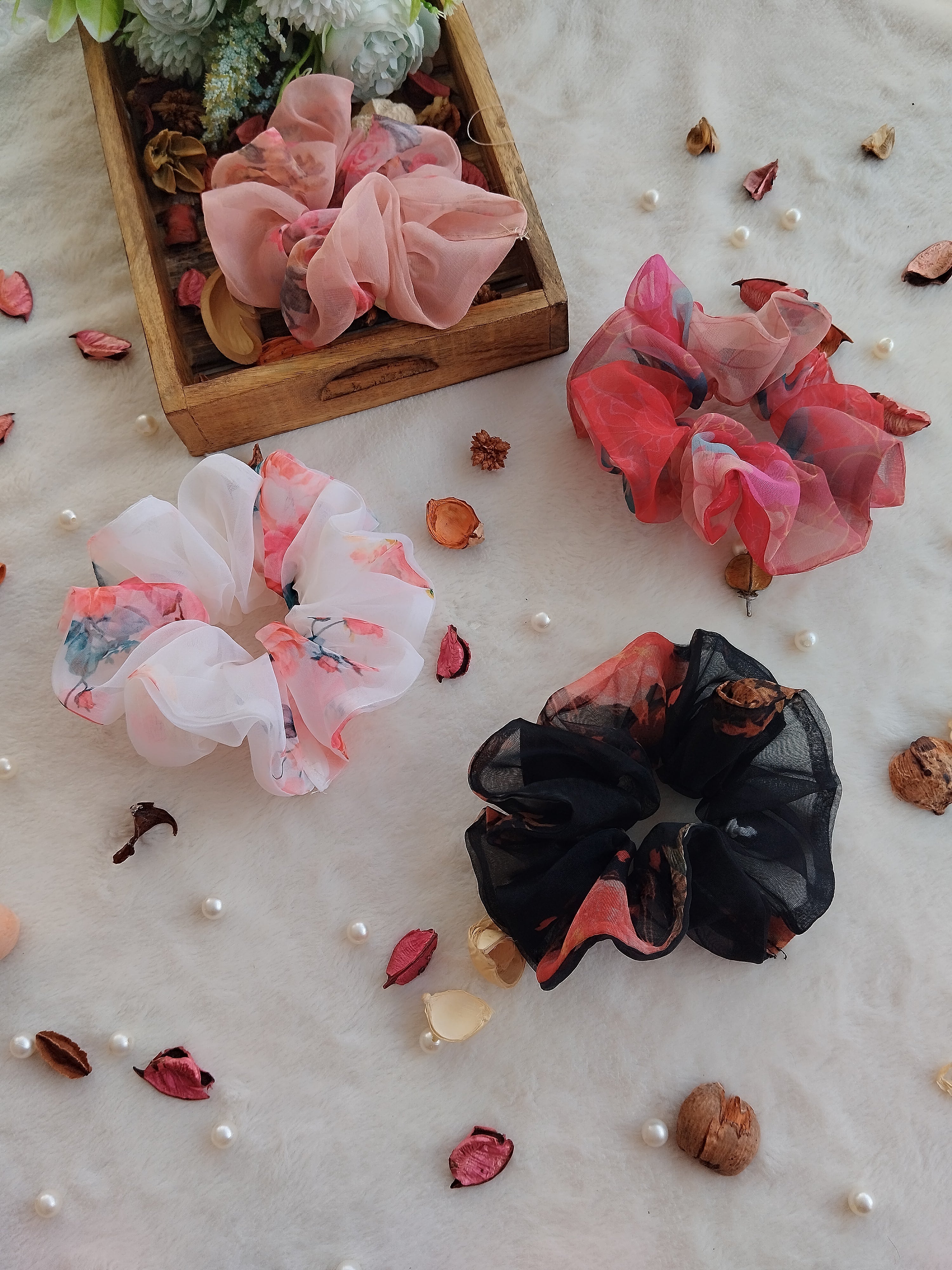 Giant Organza Scrunchies Combo (Black, White, Dusty Pink, Red)