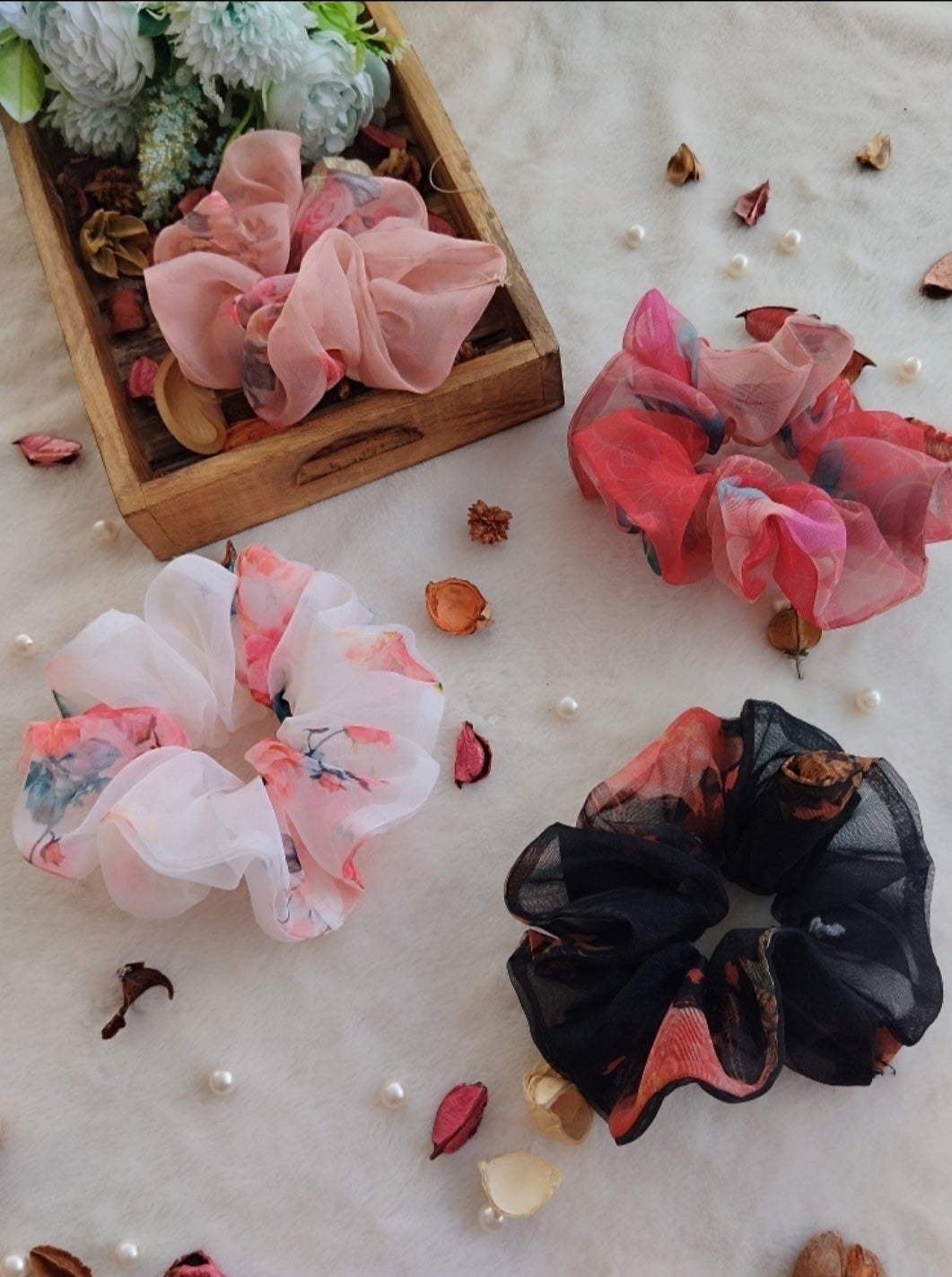 Giant Organza Scrunchies Combo (Black, White, Dusty Pink, Red)