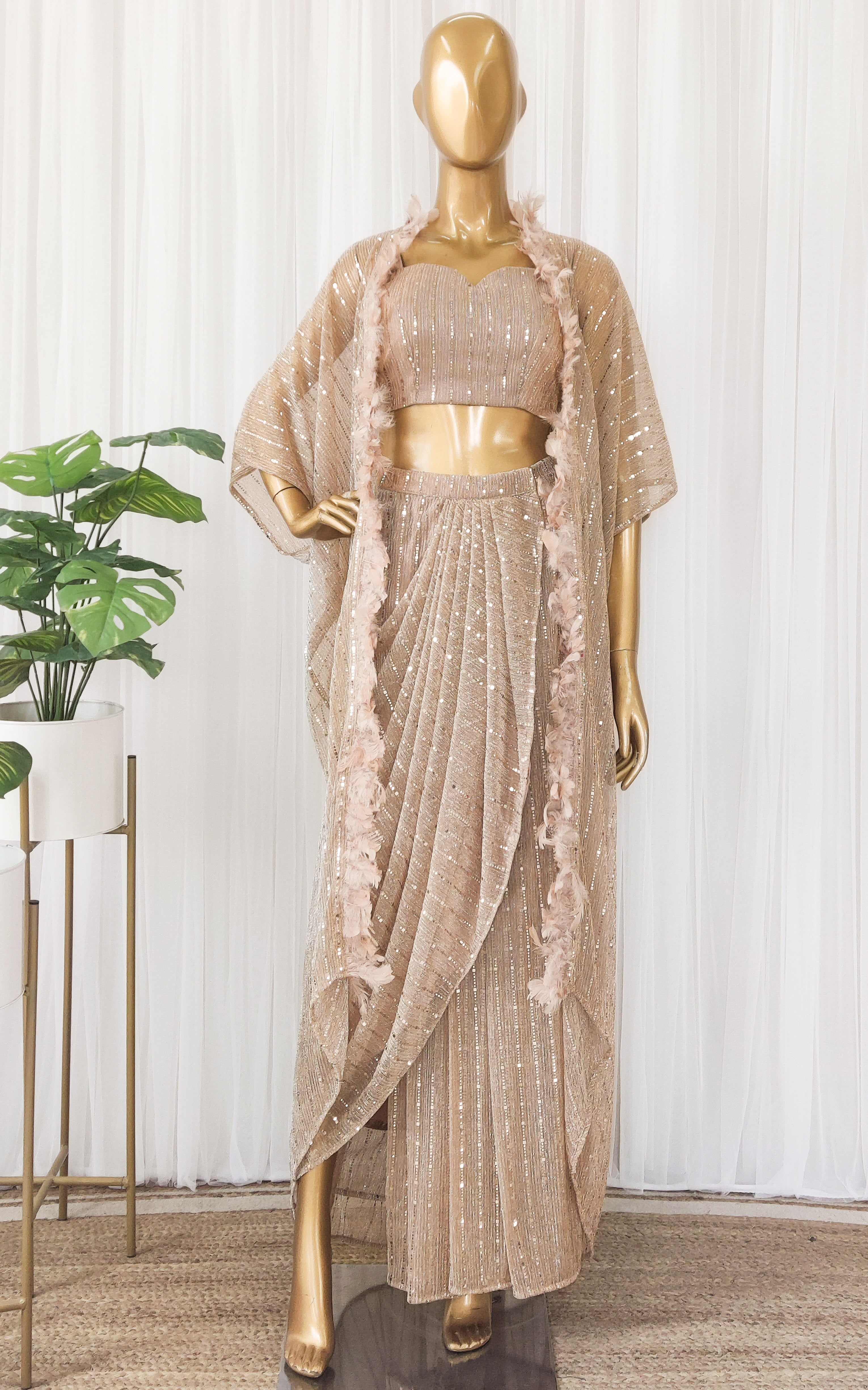 Sonal Old Rose Shimmer Draped Skirt Co-Ord Set