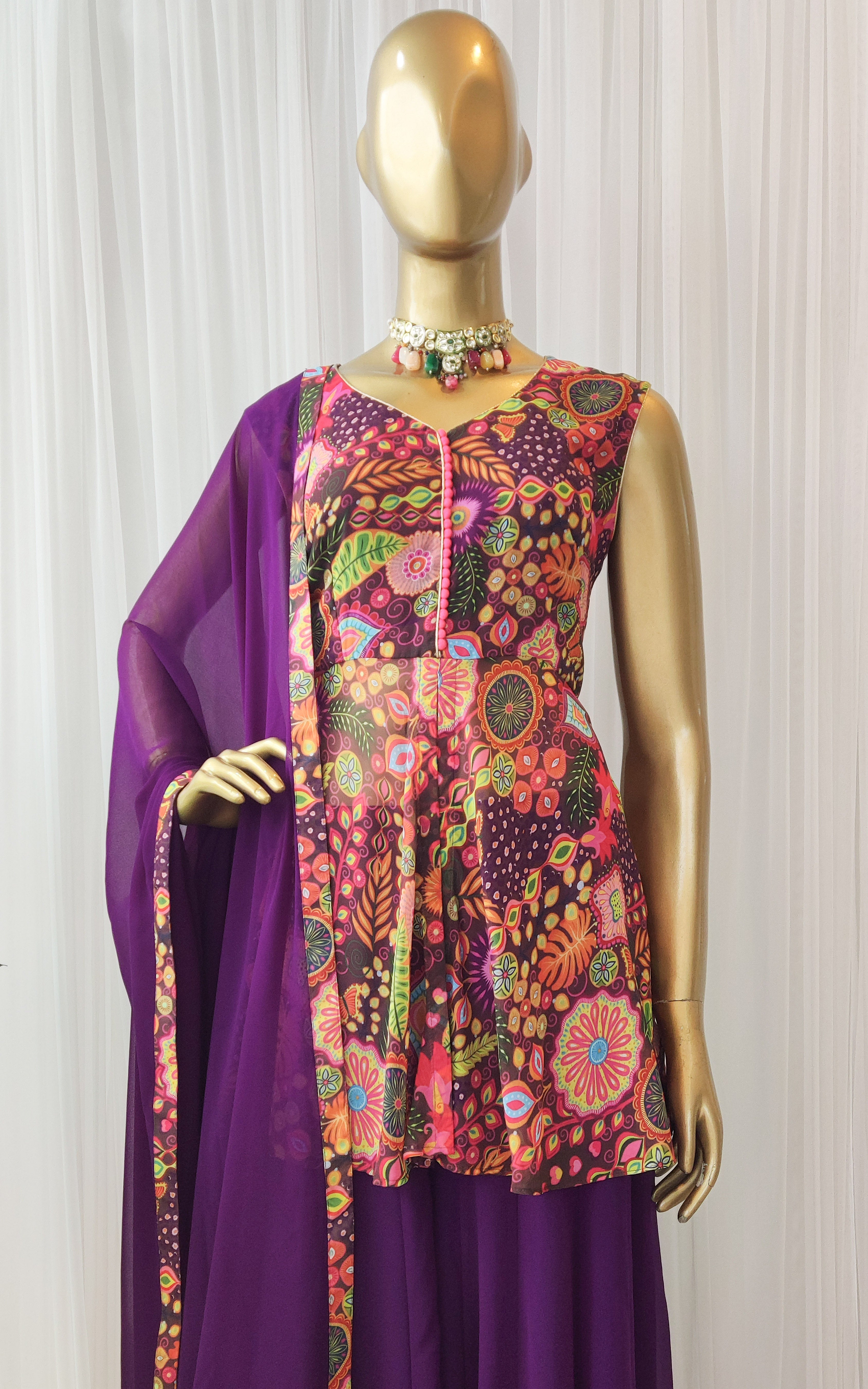 Purple Kitschy Print Sharara Set