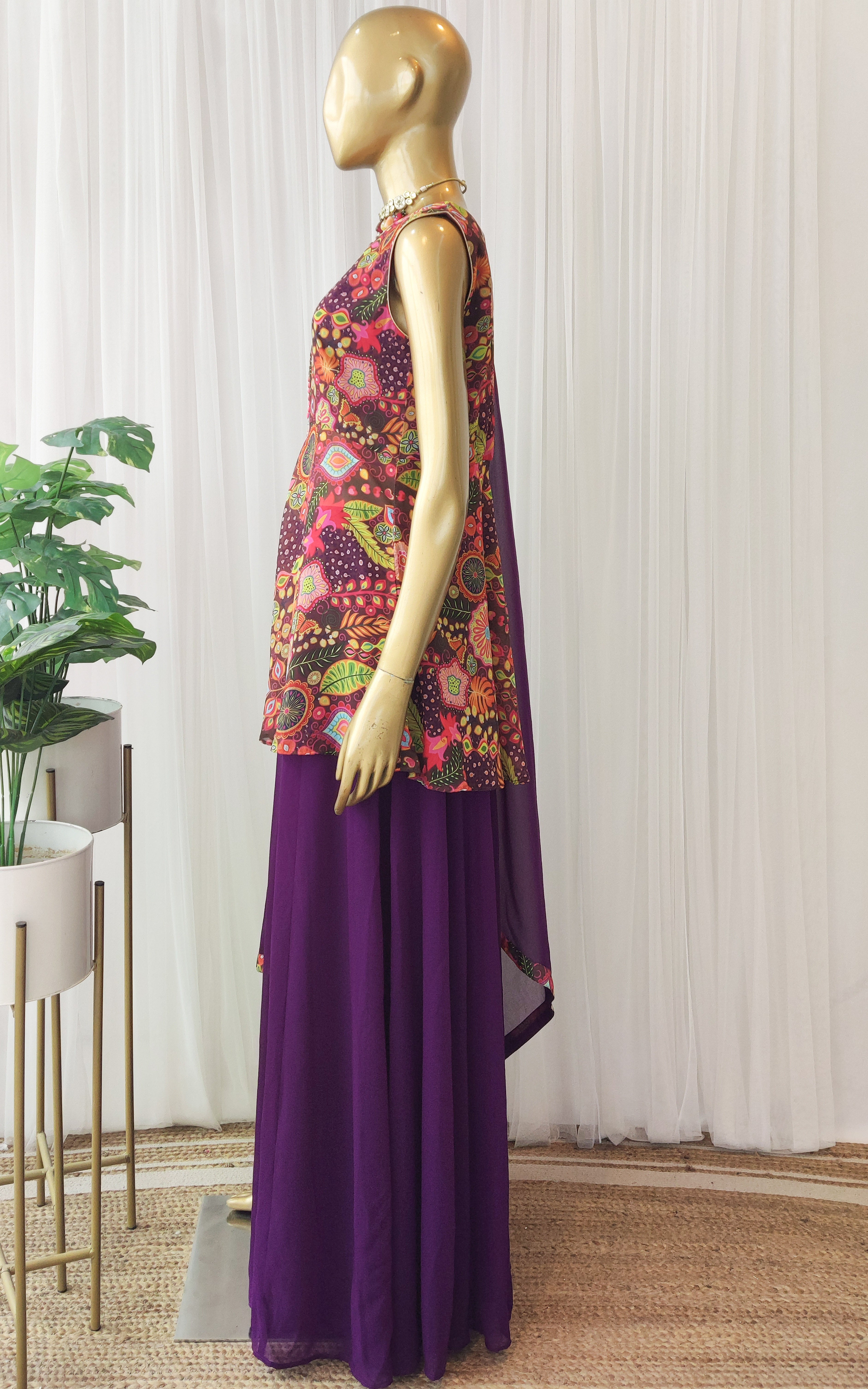 Purple Kitschy Print Sharara Set