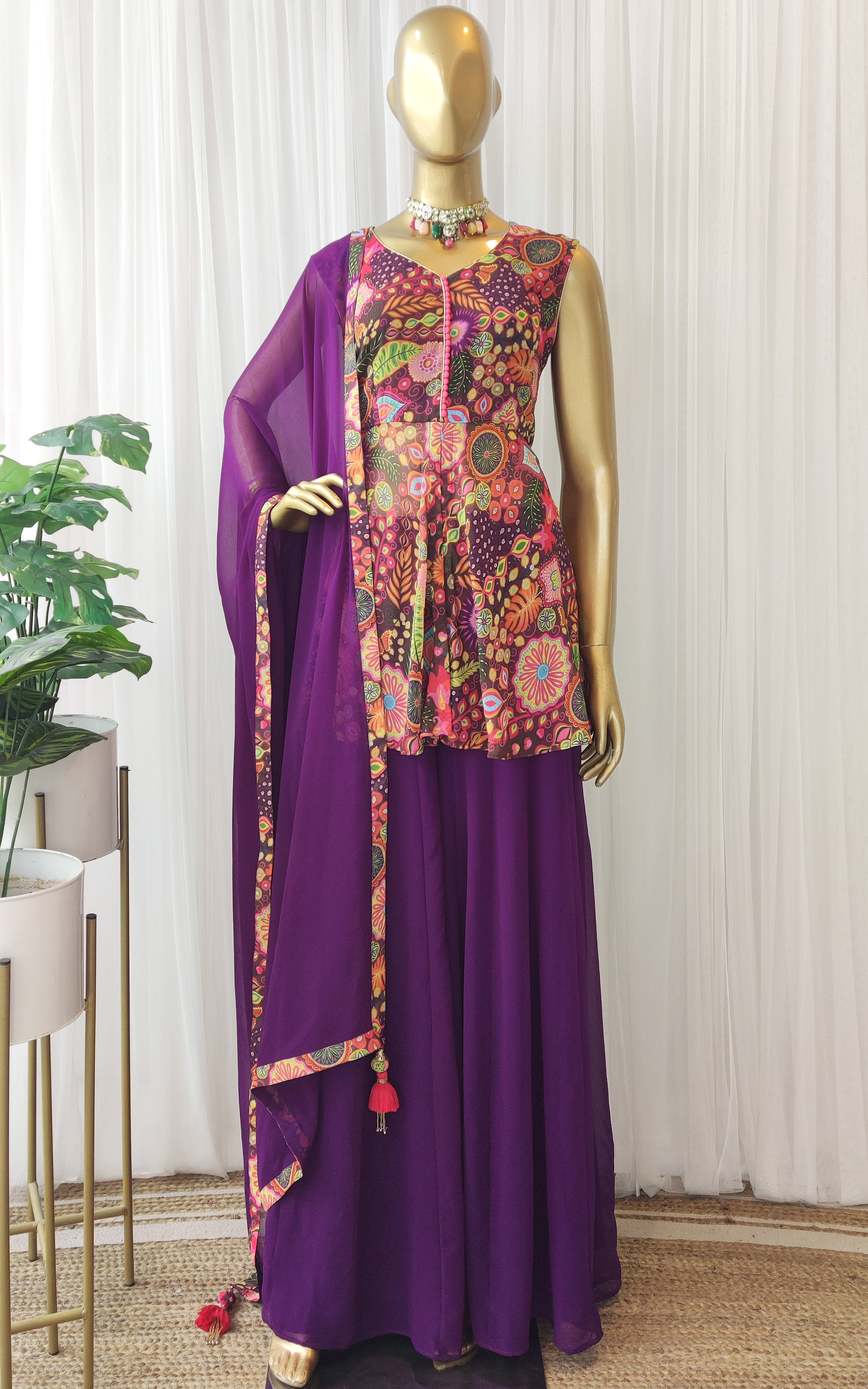 Purple Kitschy Print Sharara Set