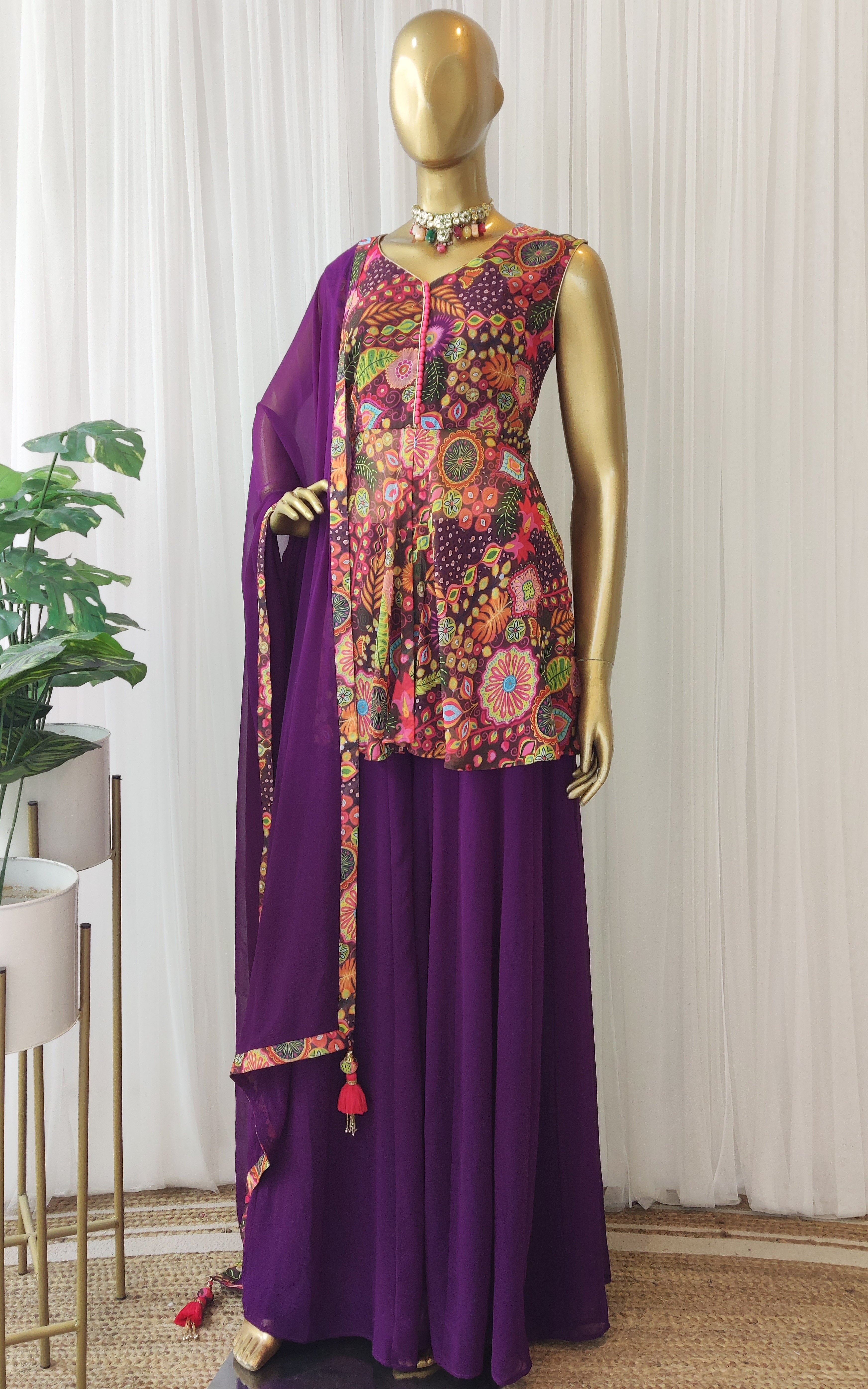 Purple Kitschy Print Sharara Set