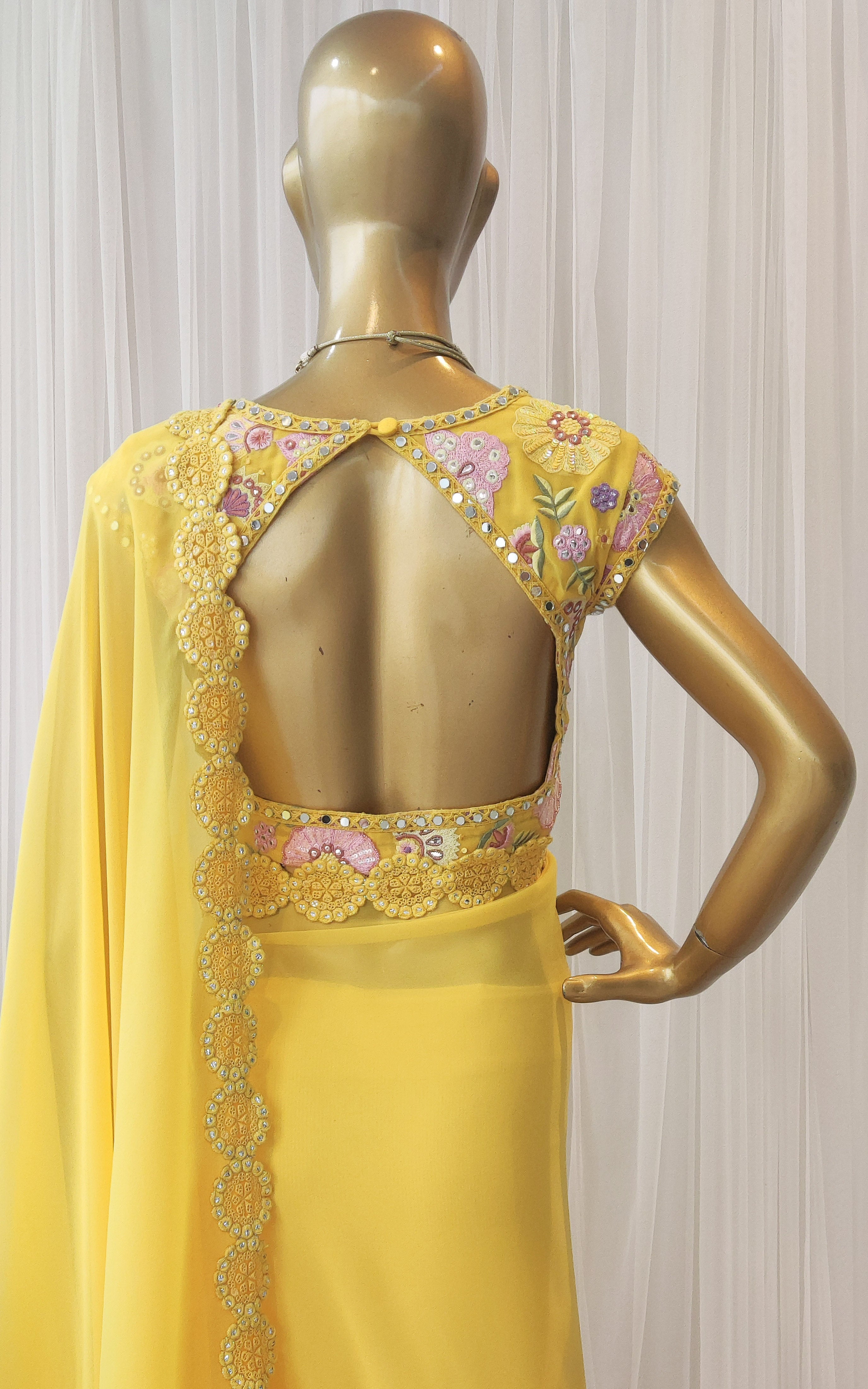 Yellow Mirrorwork Georgette Saree