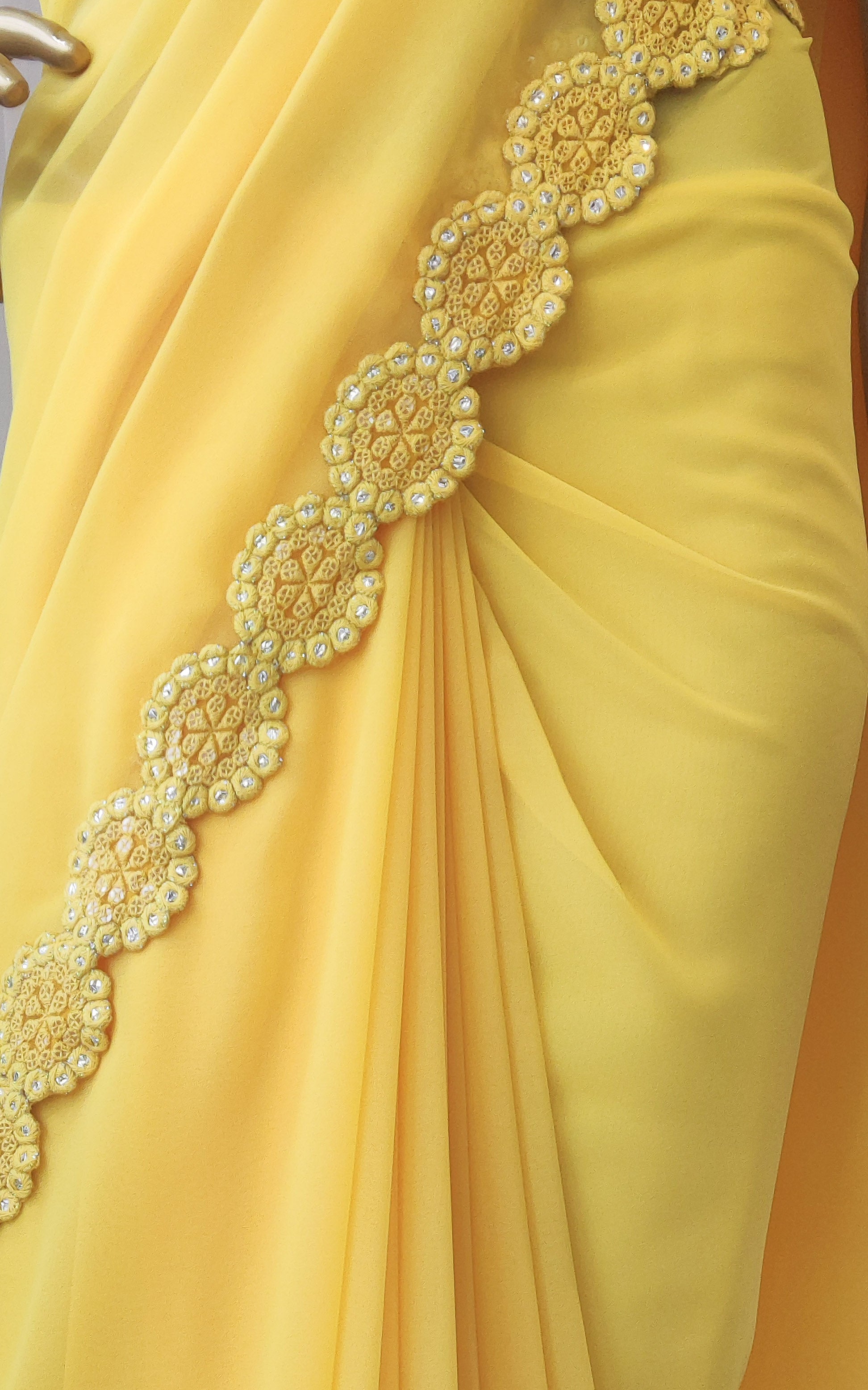 Yellow Mirrorwork Georgette Saree