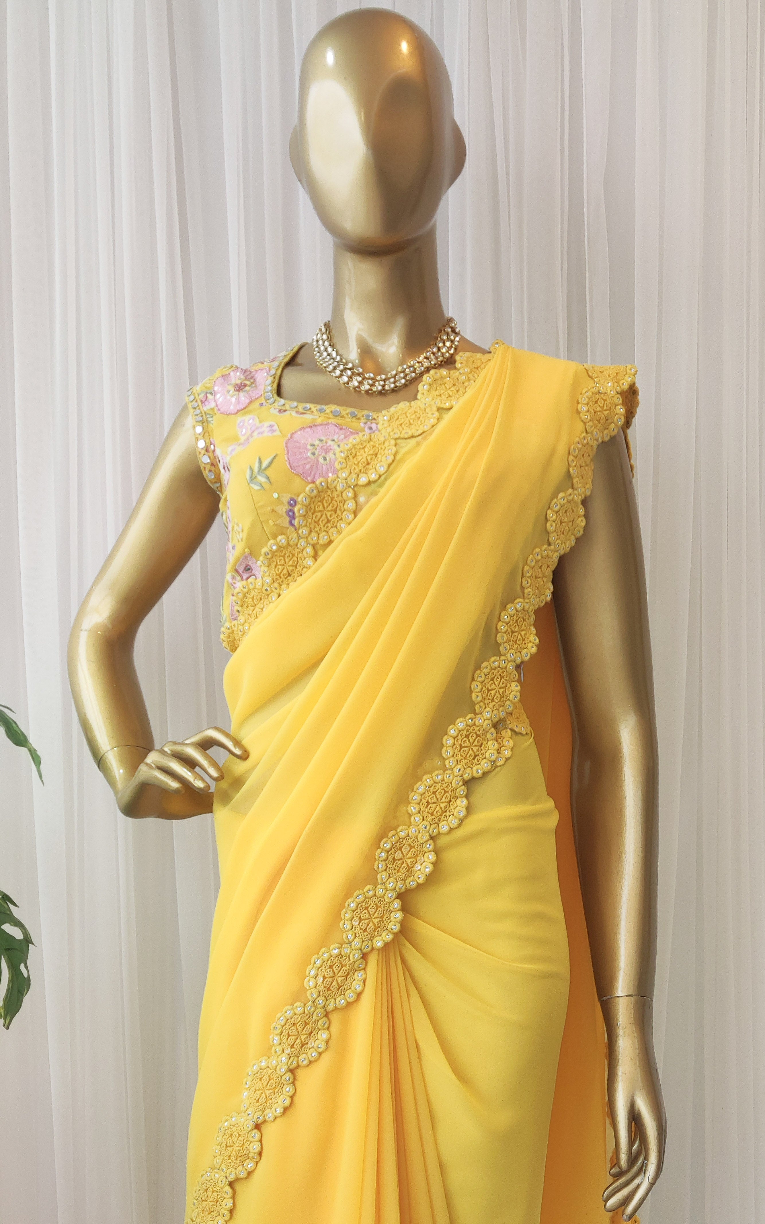 Yellow Mirrorwork Georgette Saree