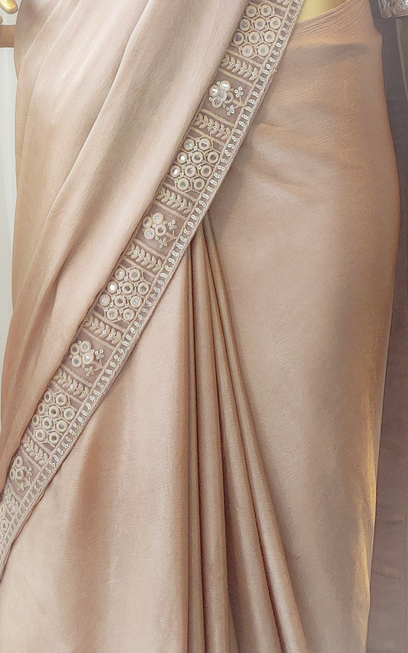 Chiffon Satin Saree with Mirrorwork  Blouse