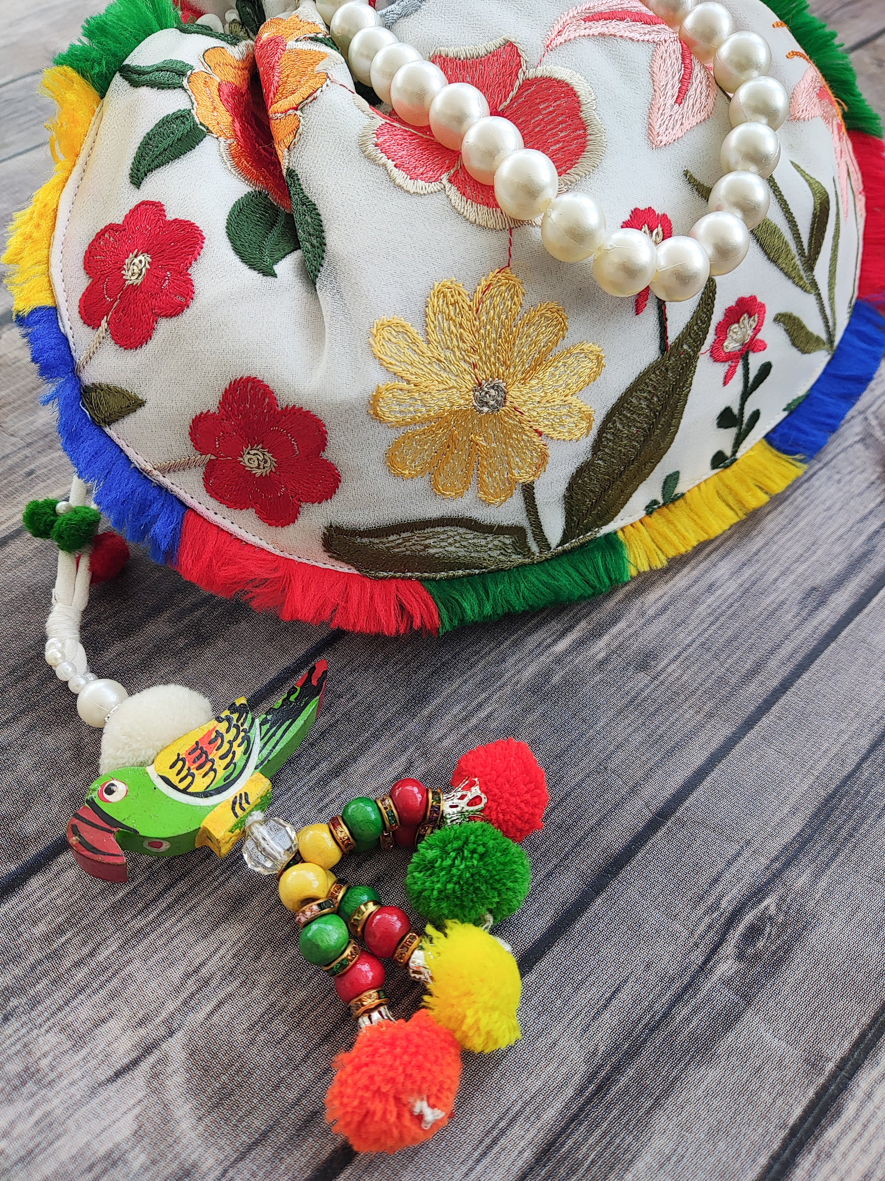 Multicolor Embroidered Floral Potli Bag